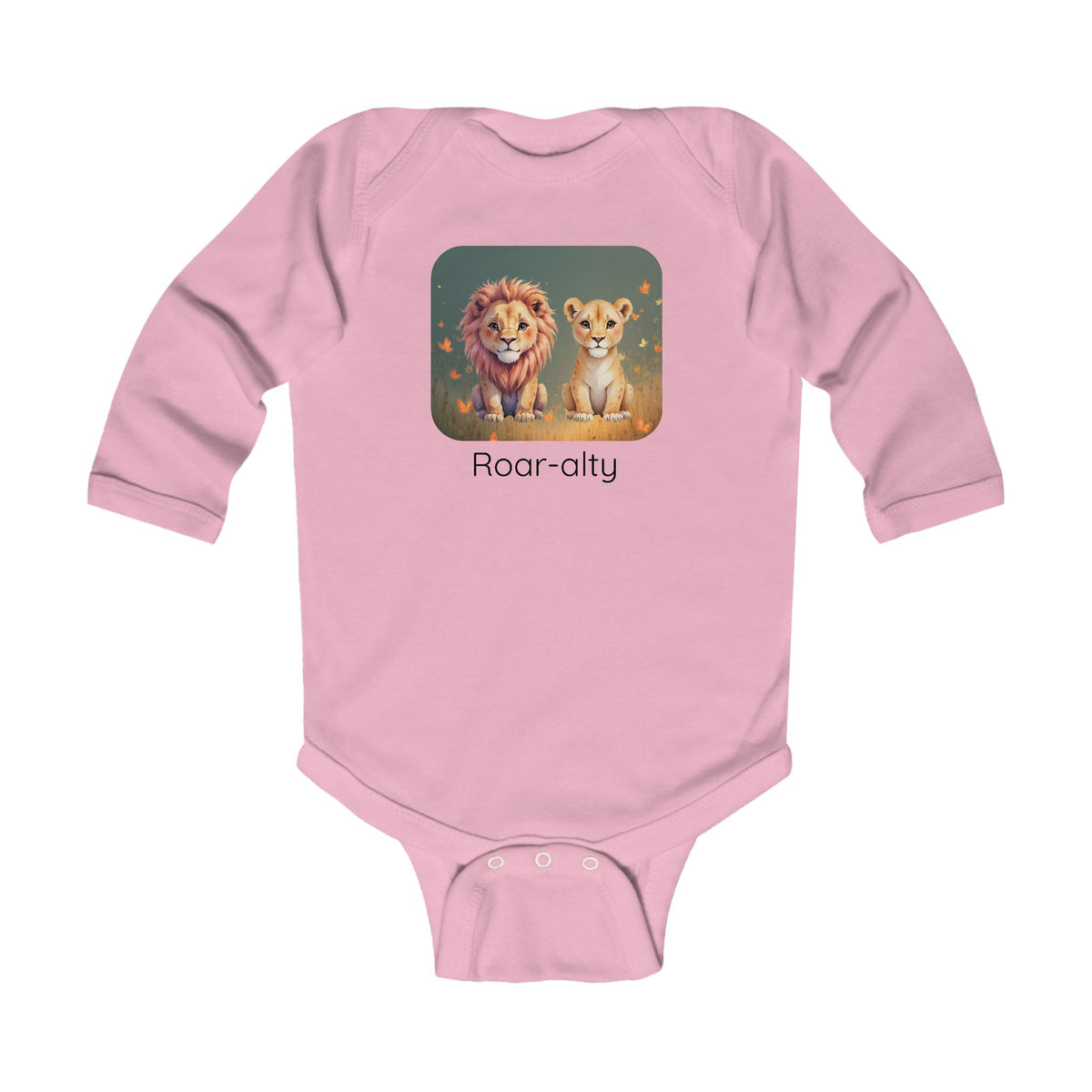 Lion print infant long sleeve onesie in White, gender-neutral kids clothing