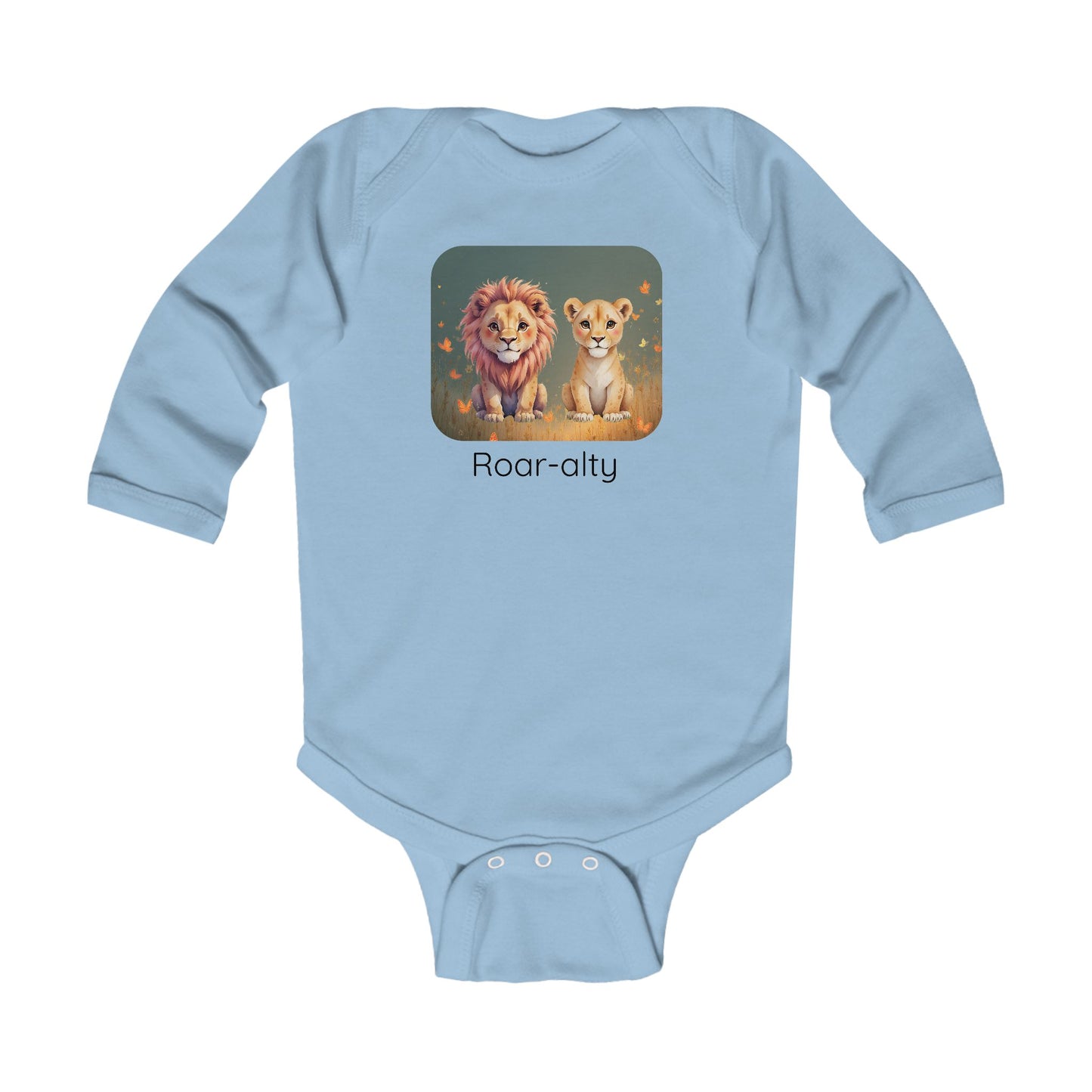 Lion print infant long sleeve onesie in Pink, gender-neutral kids clothing