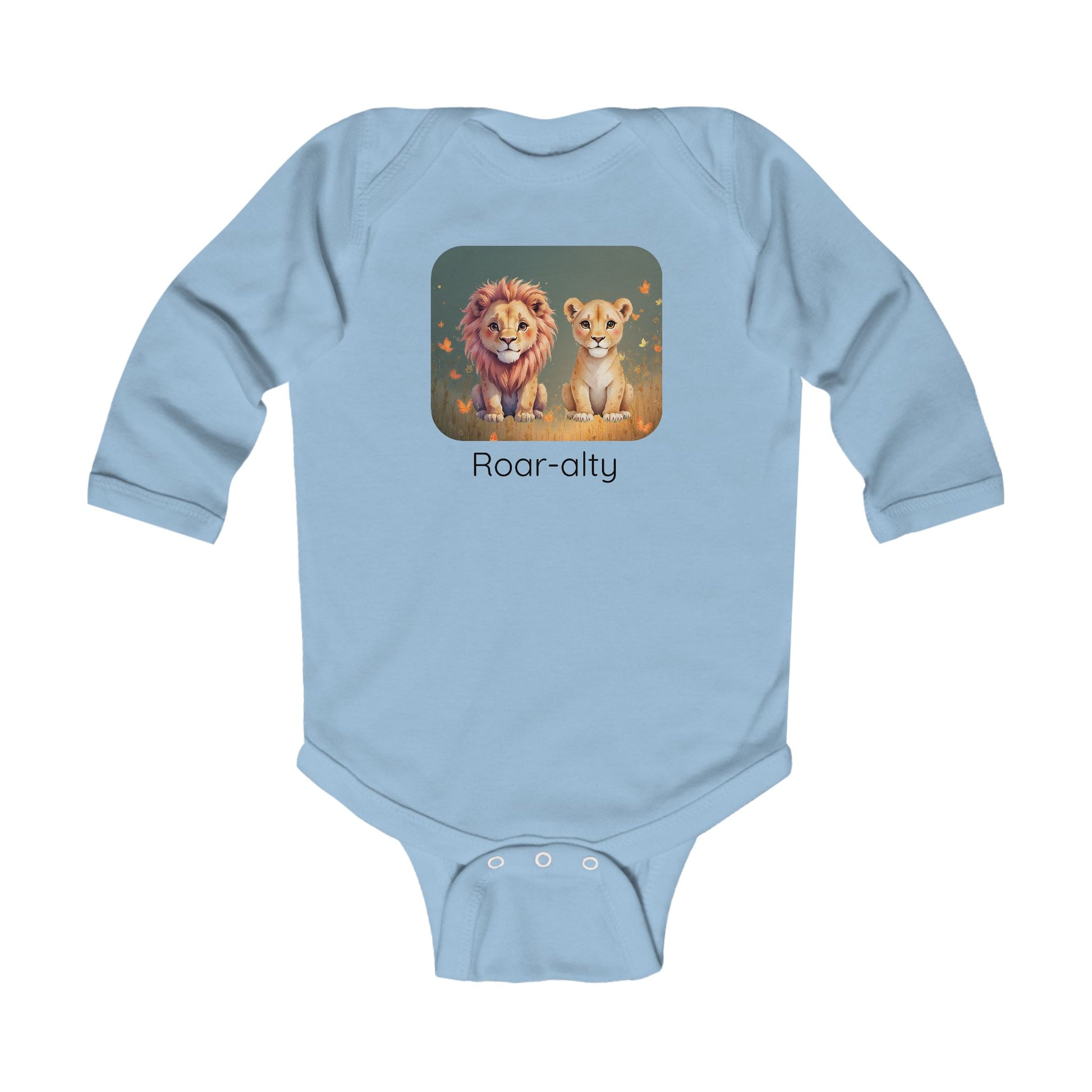 Lion print infant long sleeve onesie in Pink, gender-neutral kids clothing
