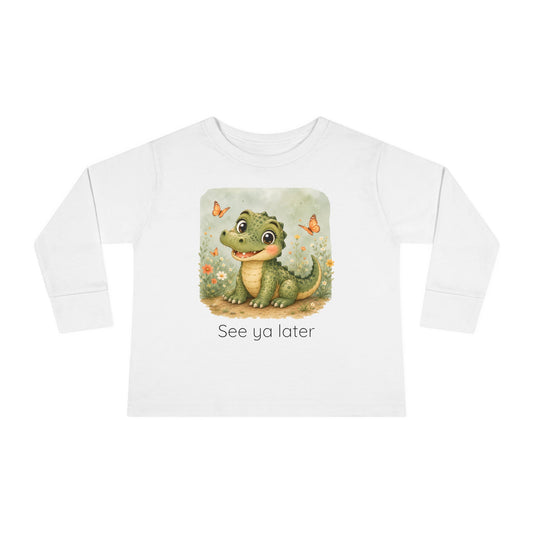 Alligator print toddler long sleeve shirt in Light Blue, gender-neutral kids clothing