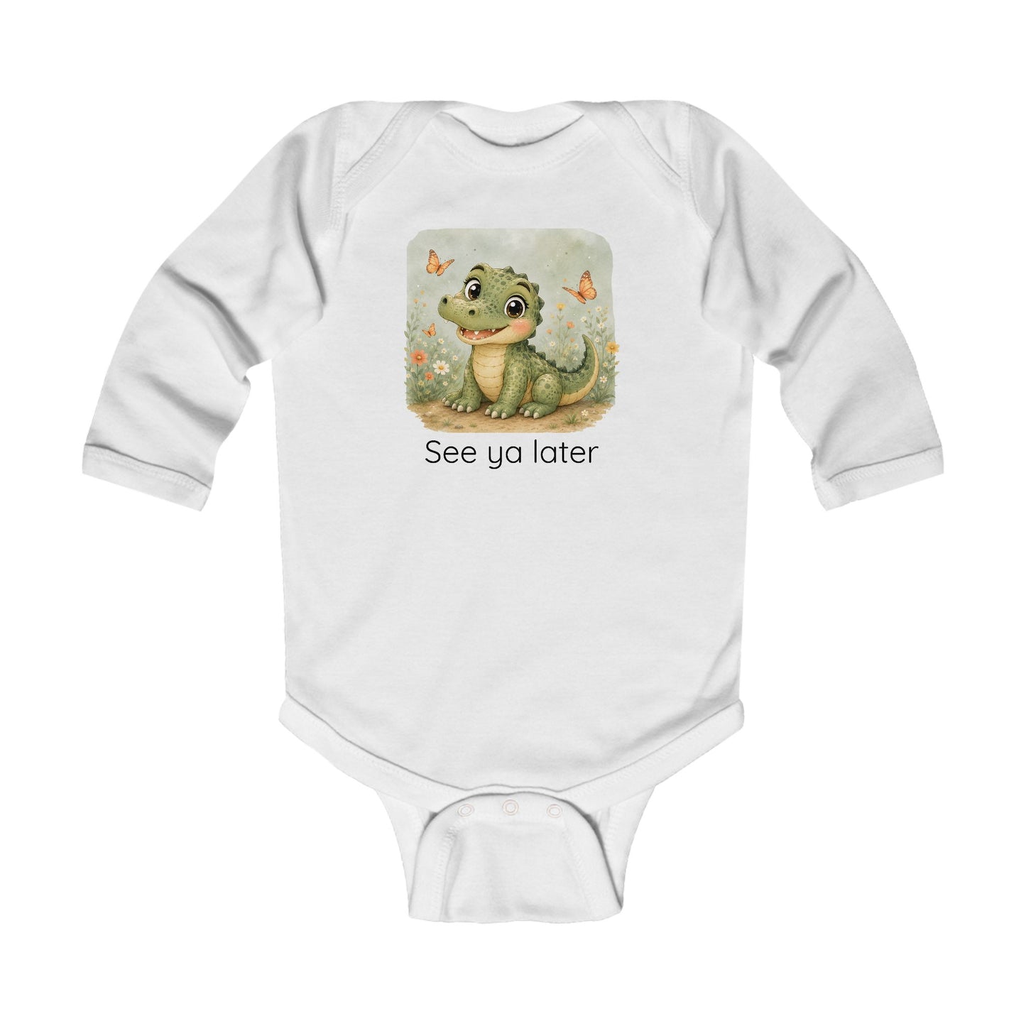 Alligator Infant Long Sleeve Onesie — Cute Gender Neutral Bodysuit