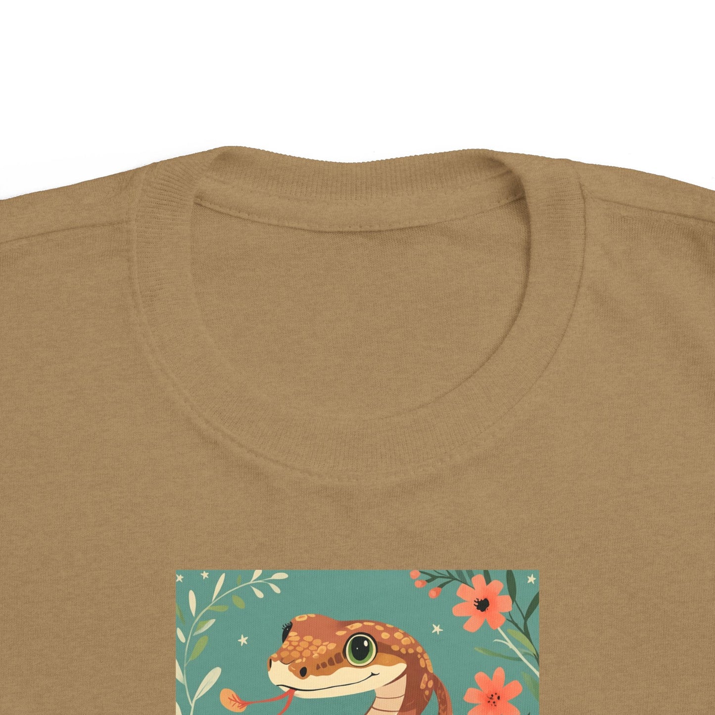 Snake print with floral accents toddler t-shirt in Saltwater, gender-neutral kids clothing