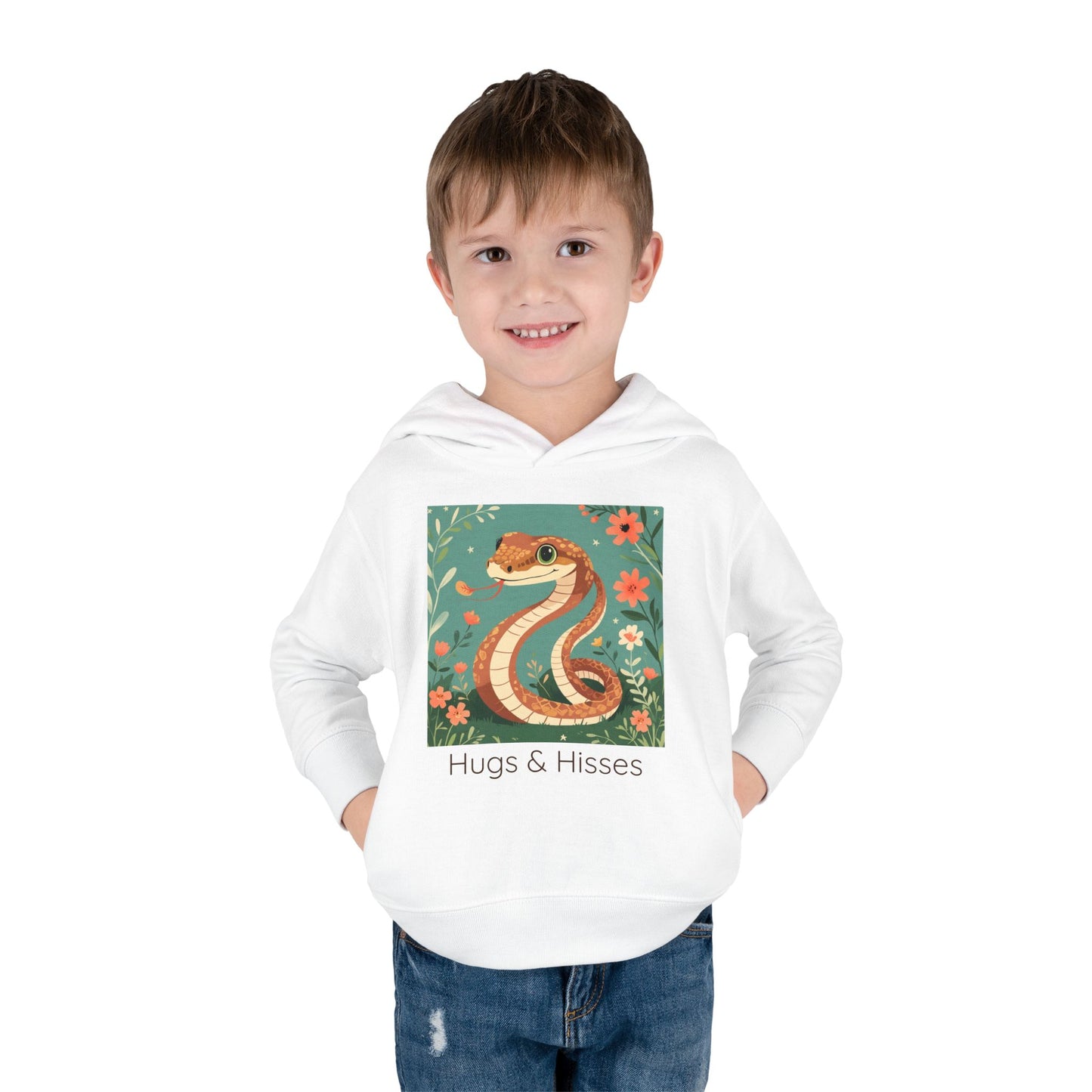 Snake print with floral accents toddler hoodie sweatshirt in Pink, gender-neutral kids clothing
