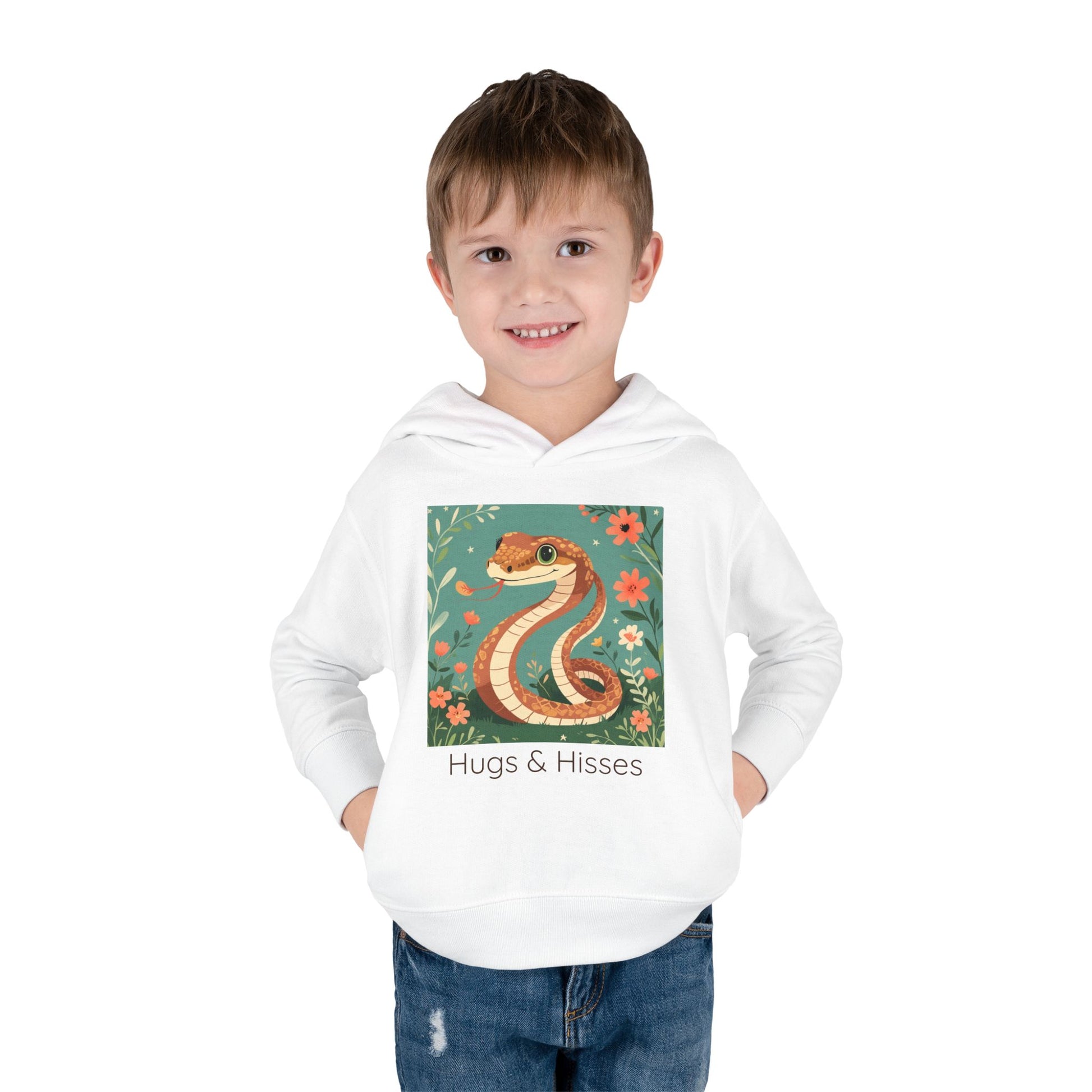 Snake print with floral accents toddler hoodie sweatshirt in Pink, gender-neutral kids clothing