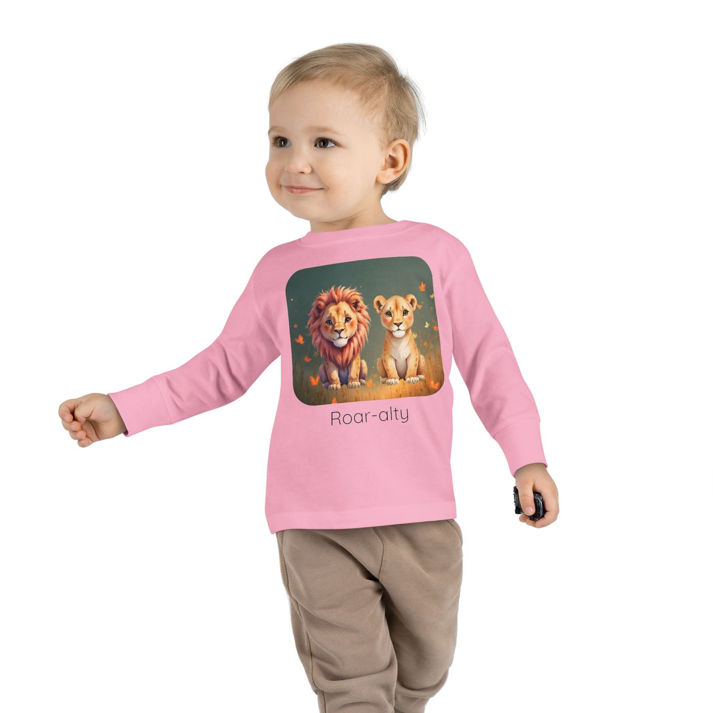 Lion print toddler long sleeve shirt in Pink, gender-neutral kids clothing