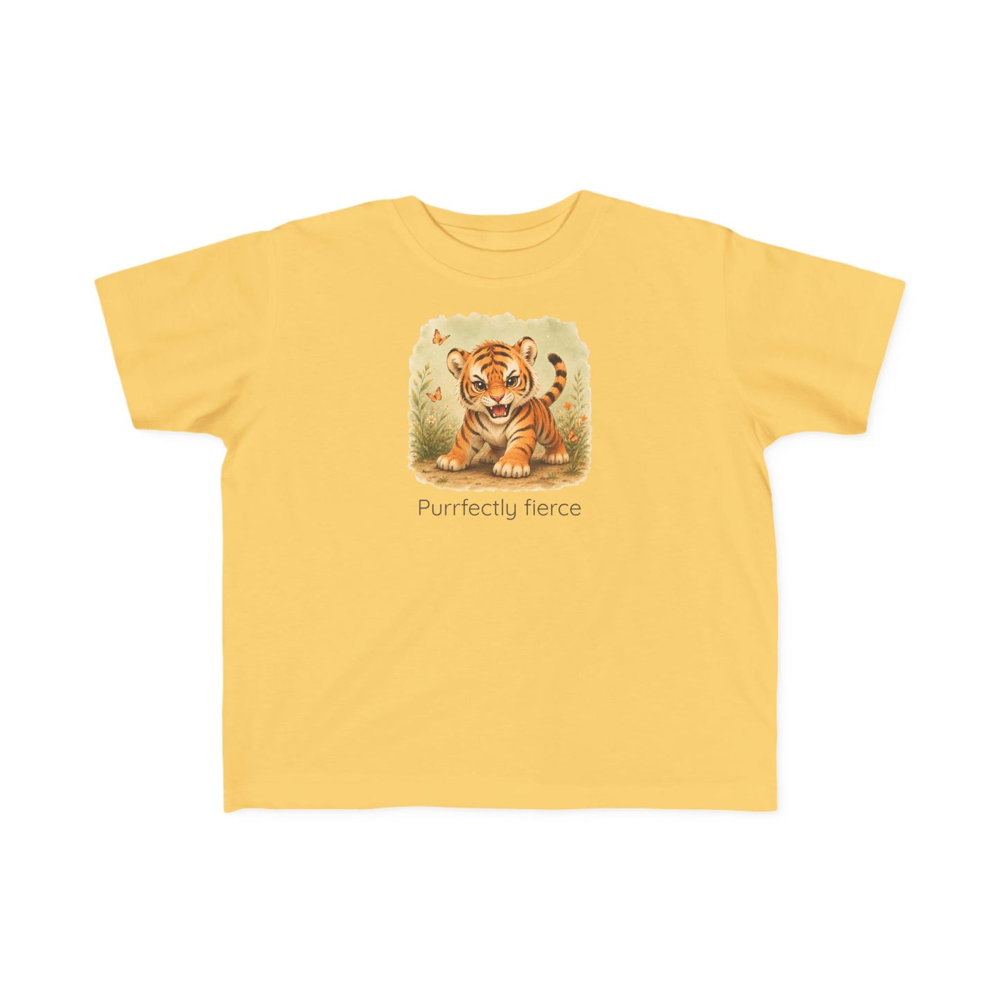 Tiger print toddler t-shirt in Butter, gender-neutral kids clothing