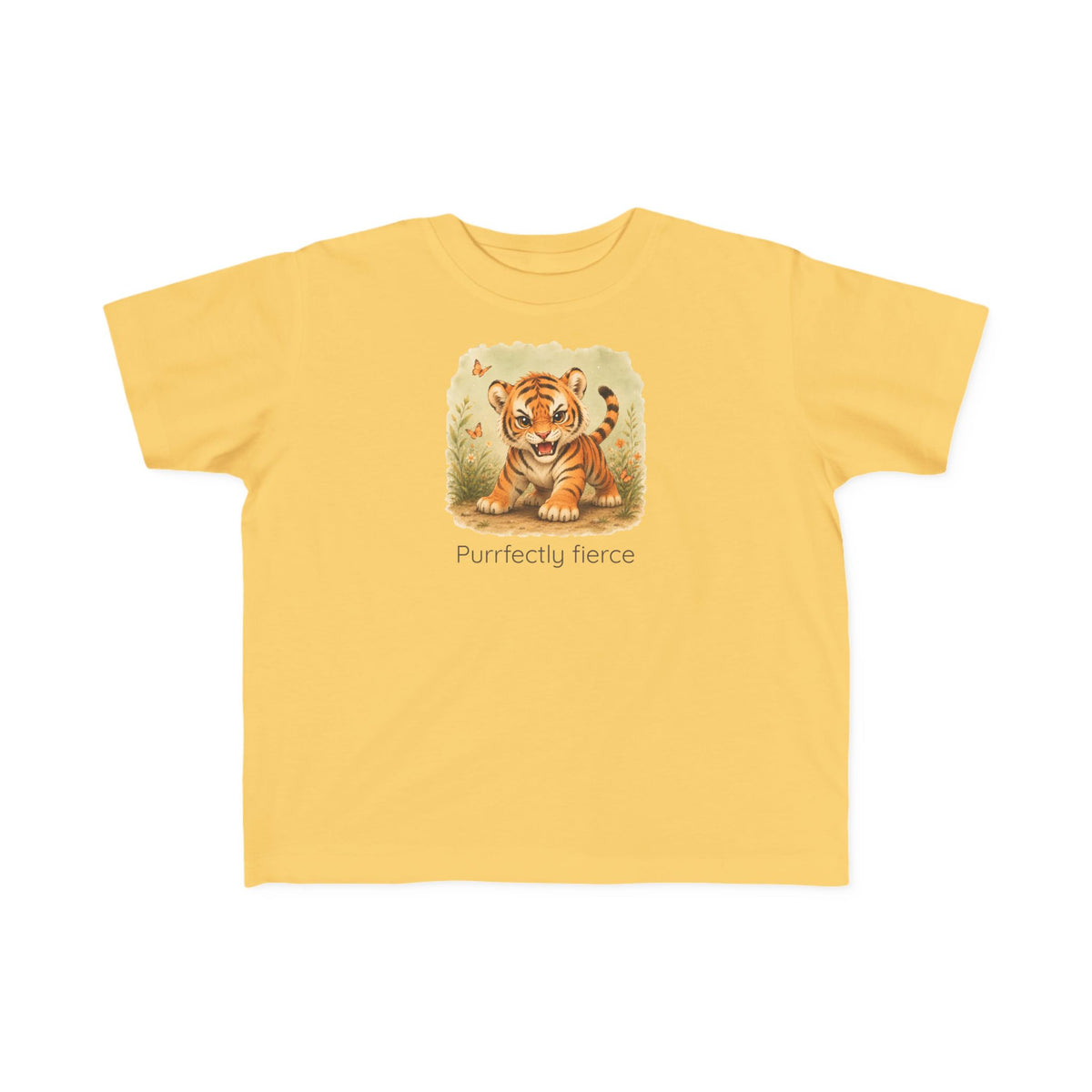 Tiger print toddler t-shirt in Butter, gender-neutral kids clothing