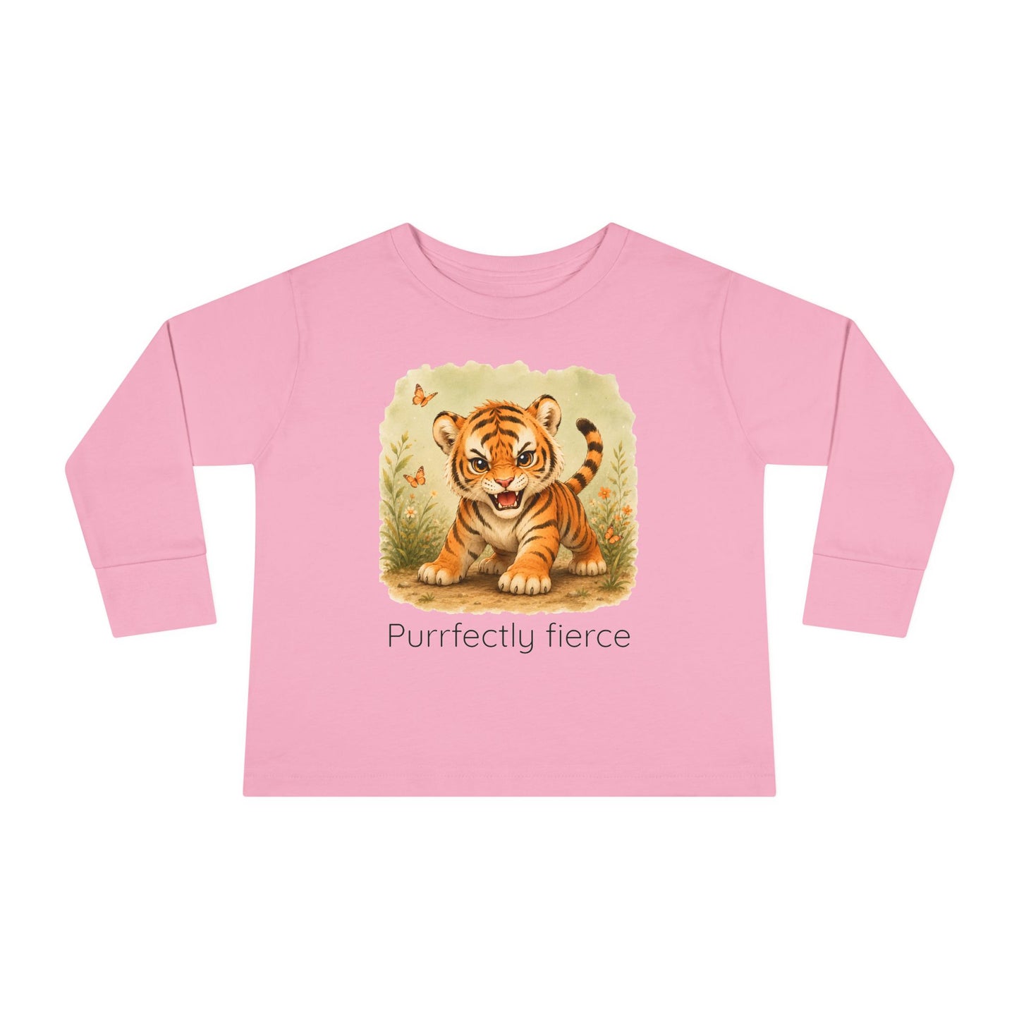 Tiger print toddler long sleeve shirt in White, gender-neutral kids clothing