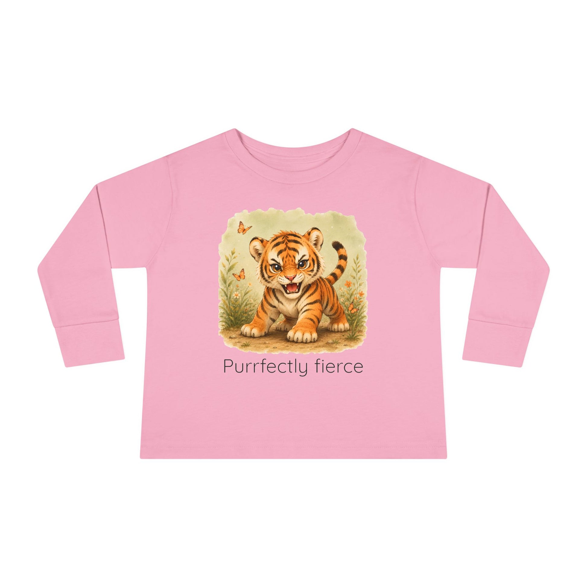 Tiger print toddler long sleeve shirt in White, gender-neutral kids clothing
