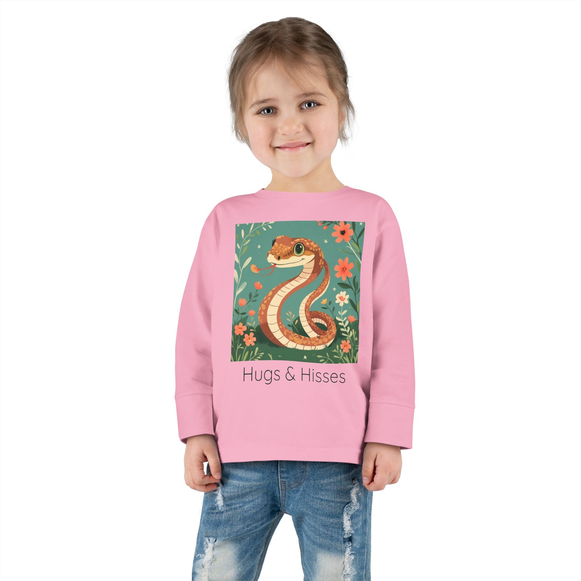Snake print with floral accents toddler long sleeve shirt in White, gender-neutral kids clothing