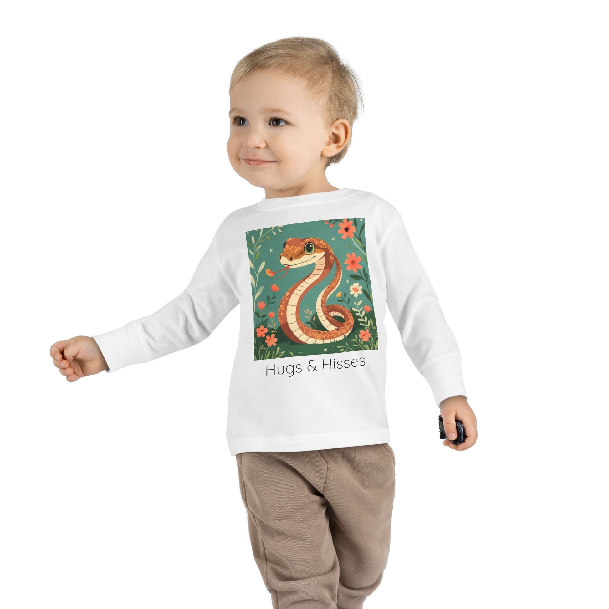 Snake print with floral accents toddler long sleeve shirt in Light Blue, gender-neutral kids clothing