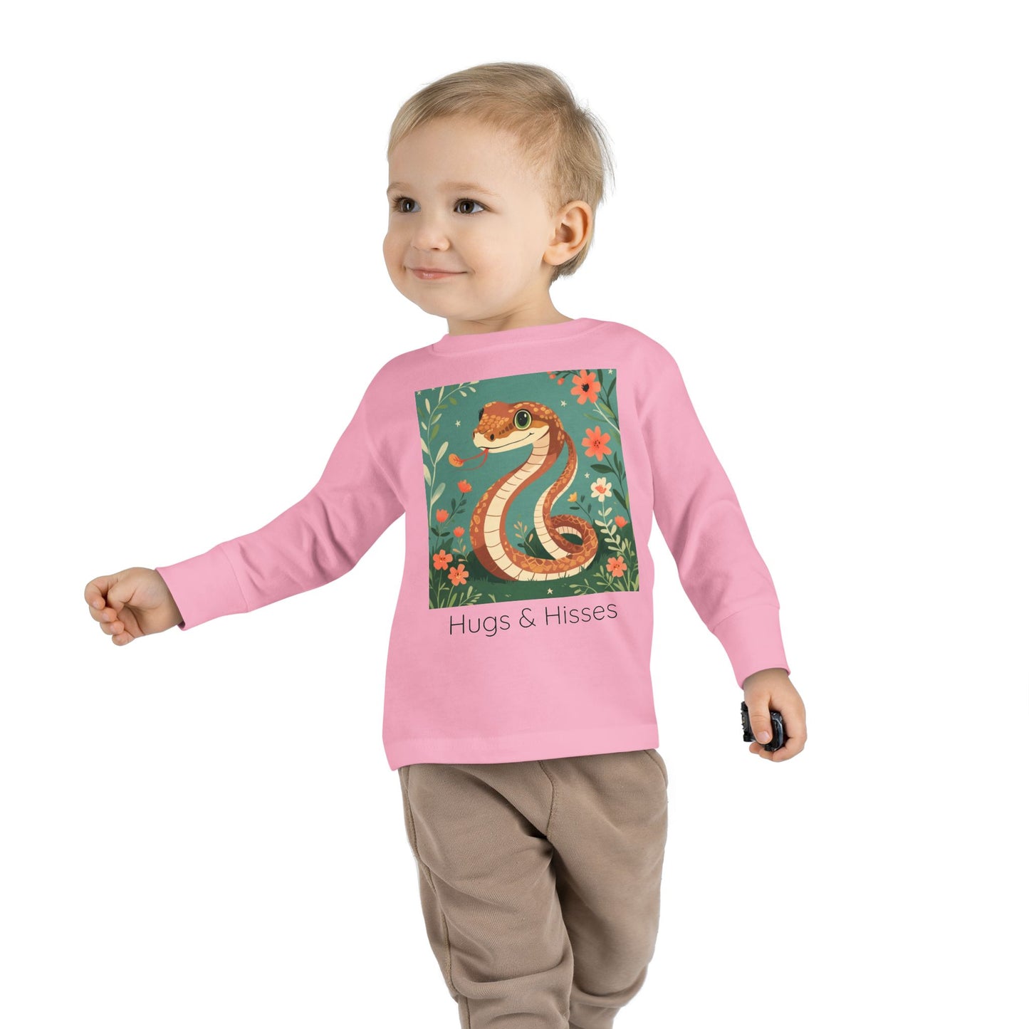 Snake print with floral accents toddler long sleeve shirt in Pink, gender-neutral kids clothing