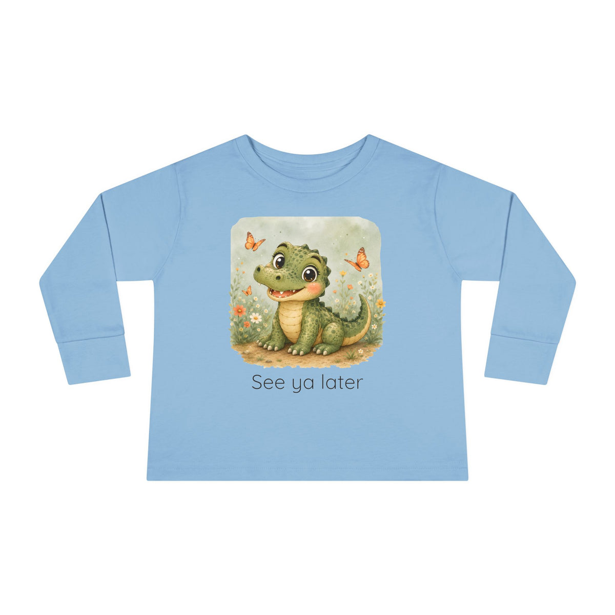 Alligator print toddler long sleeve shirt in White, gender-neutral kids clothing
