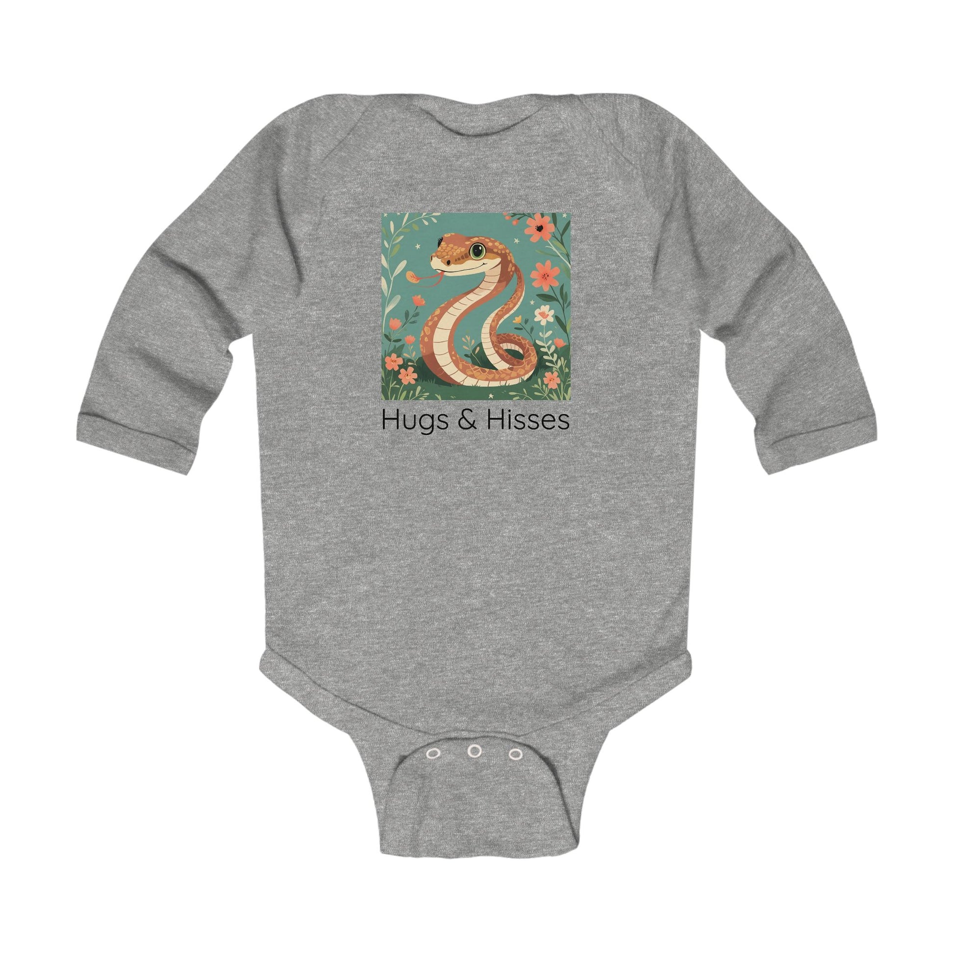 Snake print with floral accents infant long sleeve onesie in Light Blue, gender-neutral kids clothing