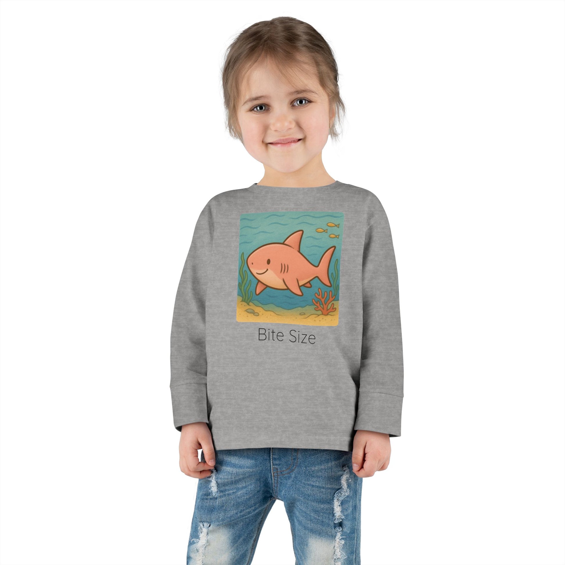 Shark print toddler long sleeve shirt in Light Blue, gender-neutral kids clothing