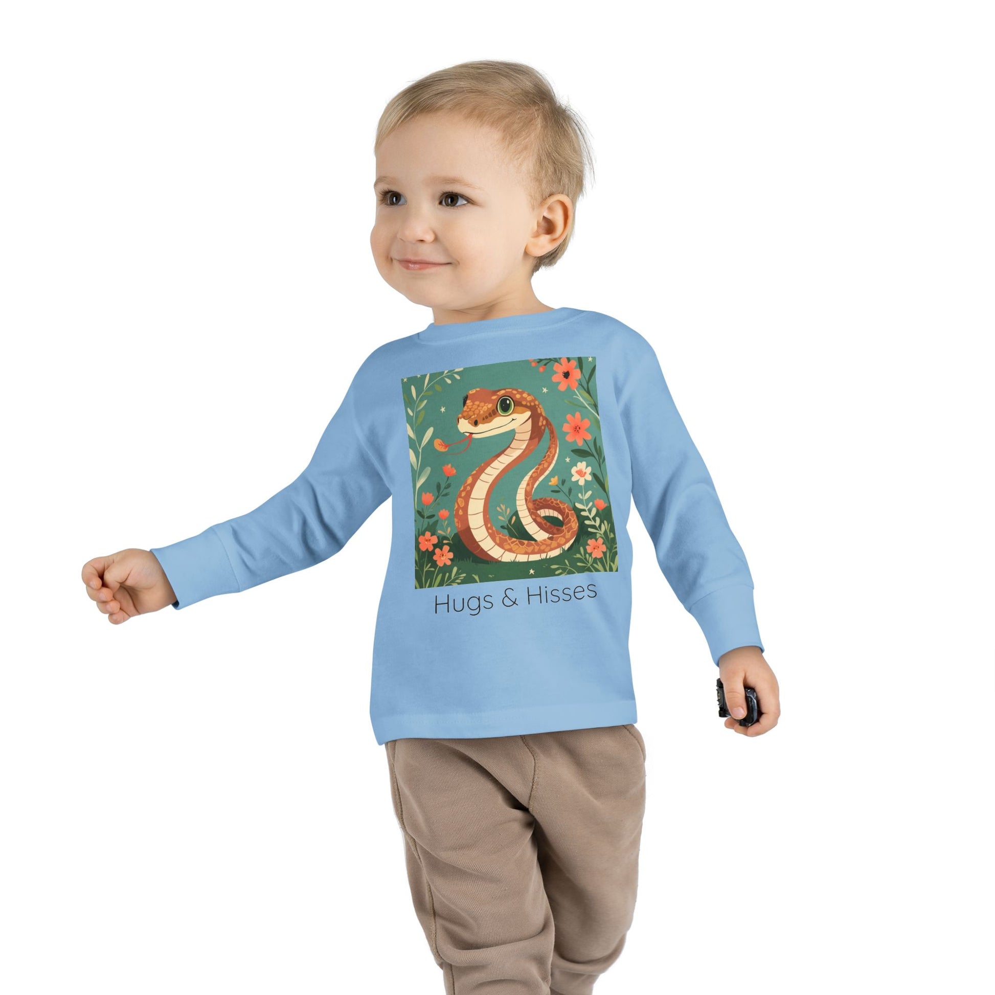 Snake print with floral accents toddler long sleeve shirt in White, gender-neutral kids clothing