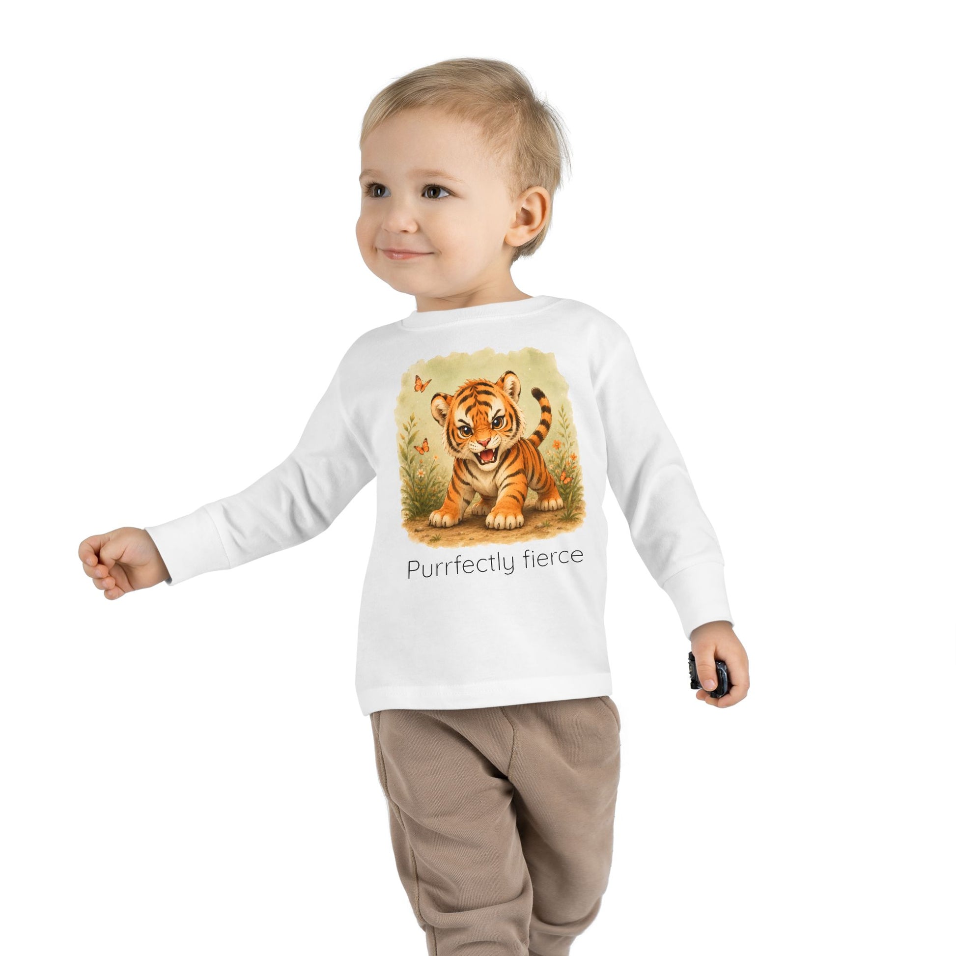Tiger print toddler long sleeve shirt in Light Blue, gender-neutral kids clothing