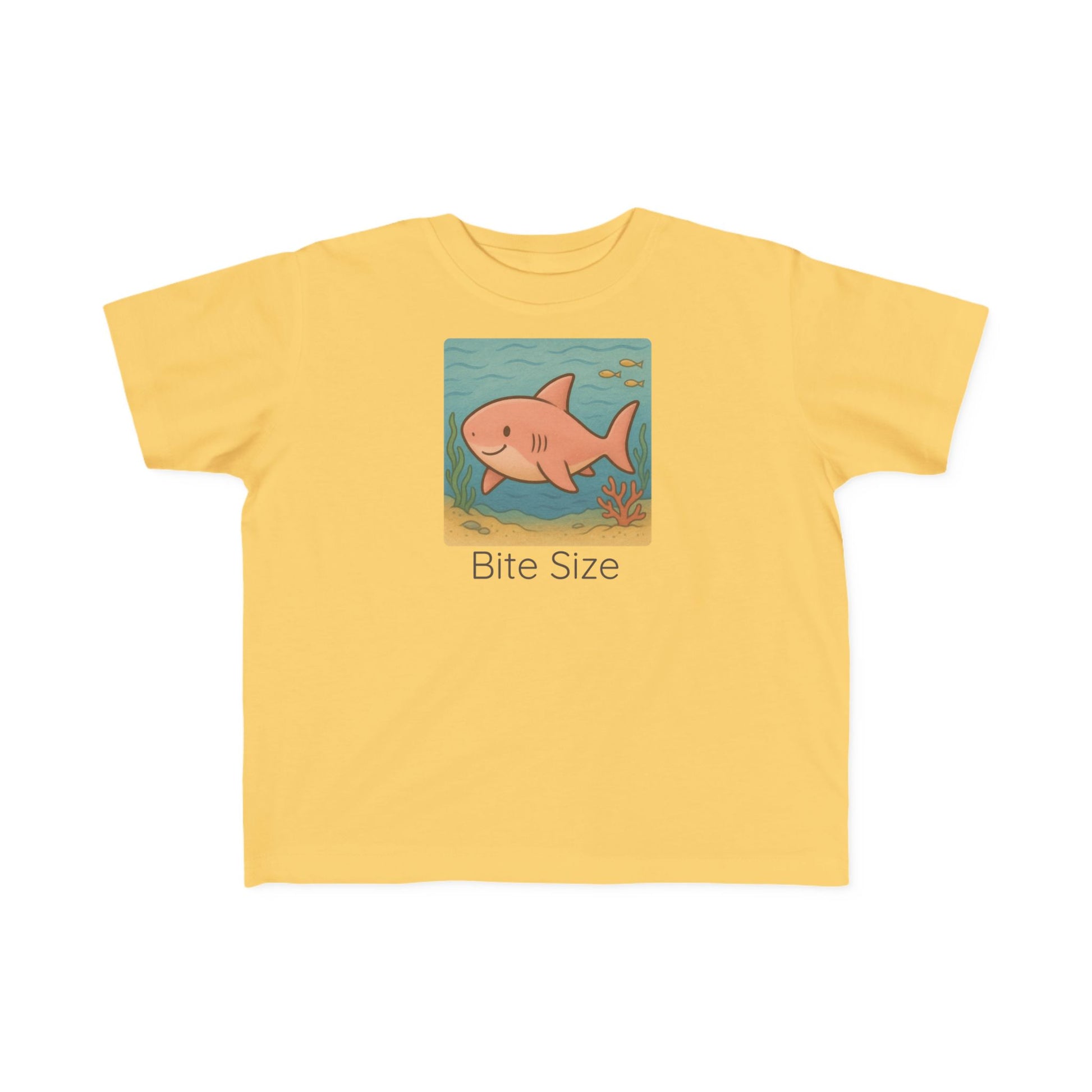 Shark print toddler t-shirt in Butter, gender-neutral kids clothing