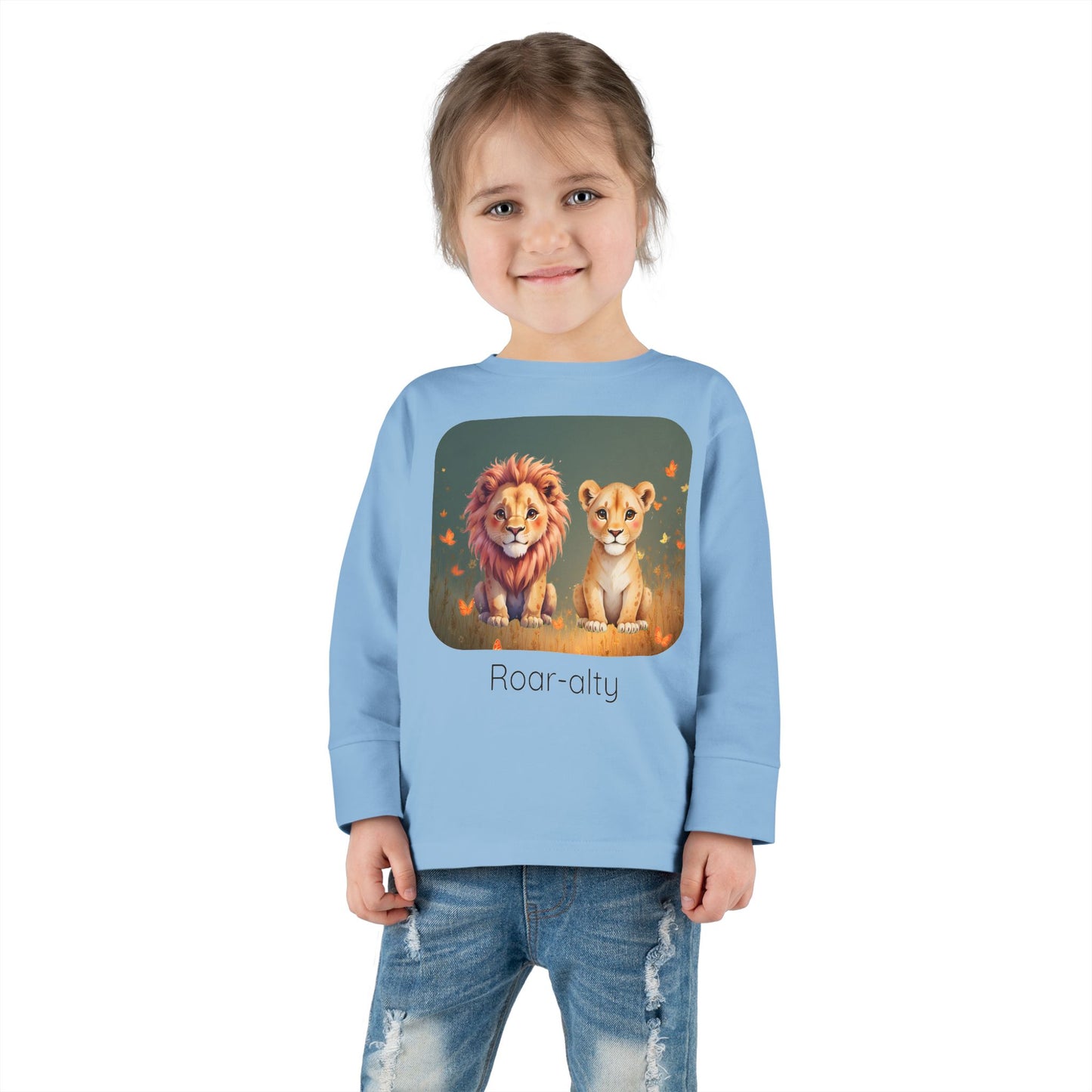Lion print toddler long sleeve shirt in Heather, gender-neutral kids clothing