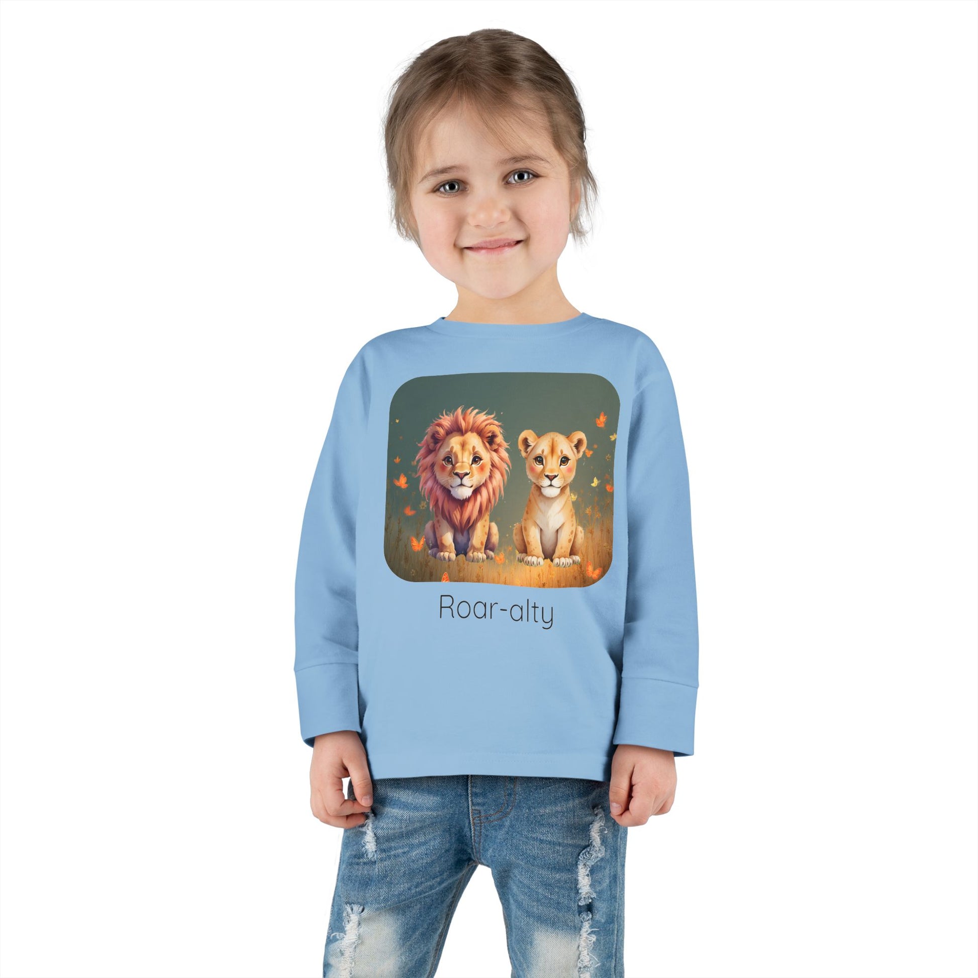 Lion print toddler long sleeve shirt in Heather, gender-neutral kids clothing