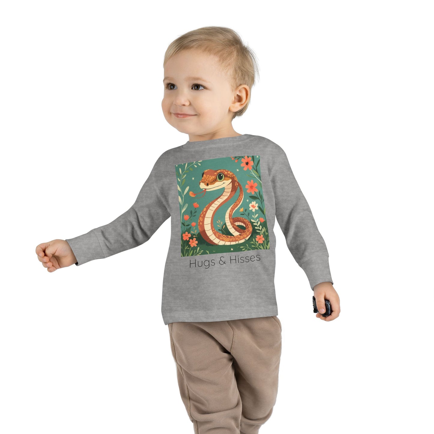 Snake print with floral accents toddler long sleeve shirt in Heather, gender-neutral kids clothing