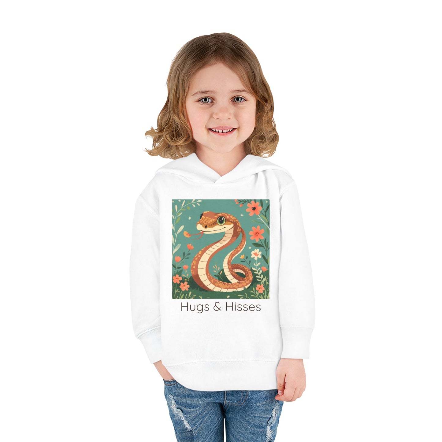 Snake print with floral accents toddler hoodie sweatshirt in Turquoise, gender-neutral kids clothing