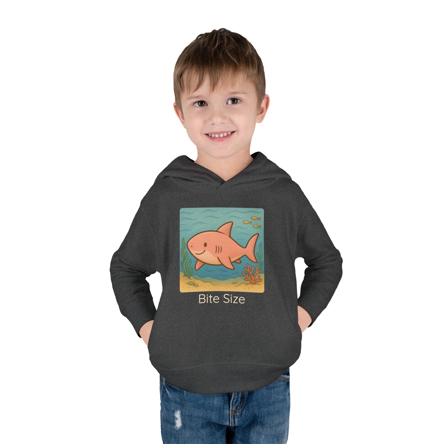 Shark print toddler hoodie sweatshirt in White, gender-neutral kids clothing