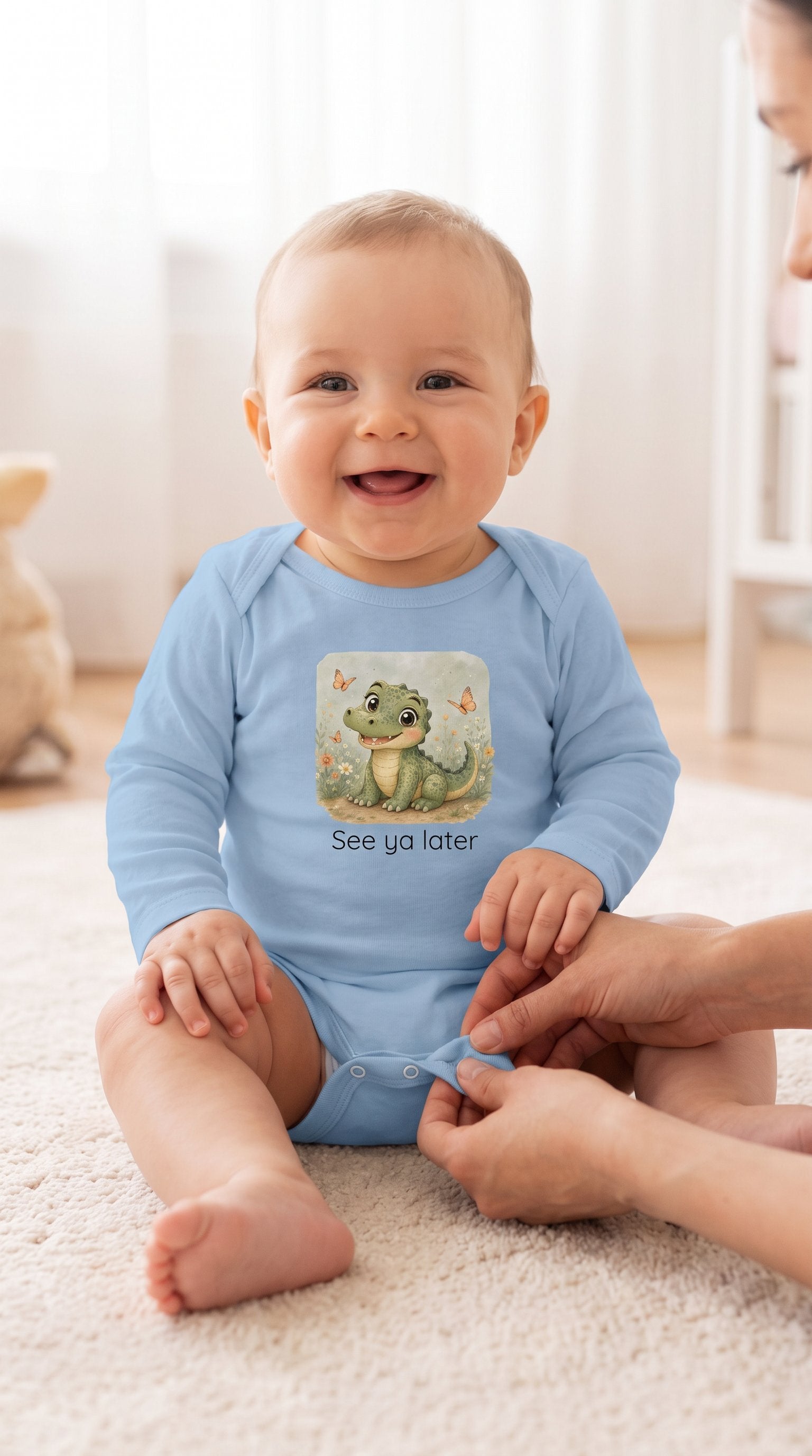 Alligator Infant Long Sleeve Onesie - Light Blue