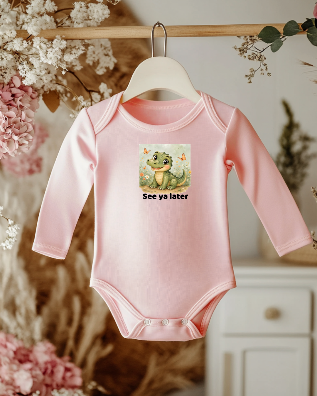 Alligator Infant Long Sleeve Onesie - Pink