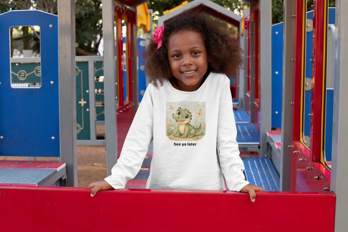 Alligator Toddler Long Sleeve Shirt - White