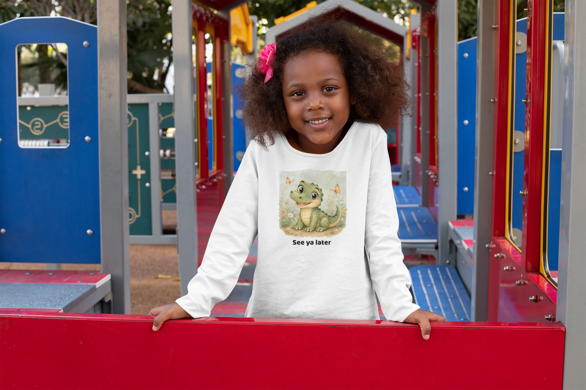 Alligator Toddler Long Sleeve Shirt - White