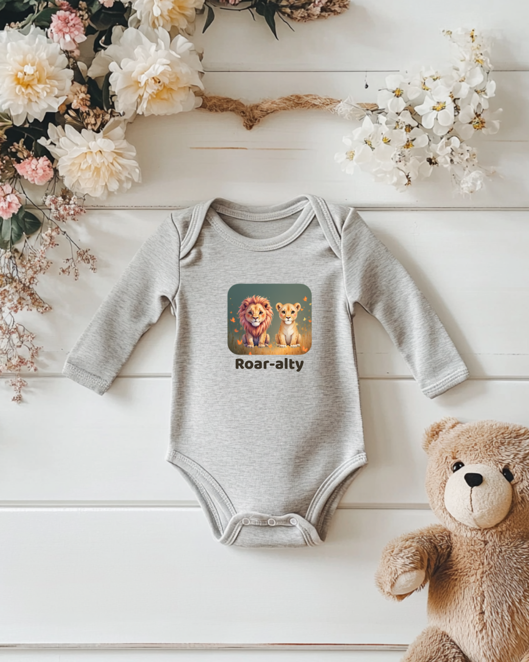 Lion Infant Long Sleeve Onesie - Heather