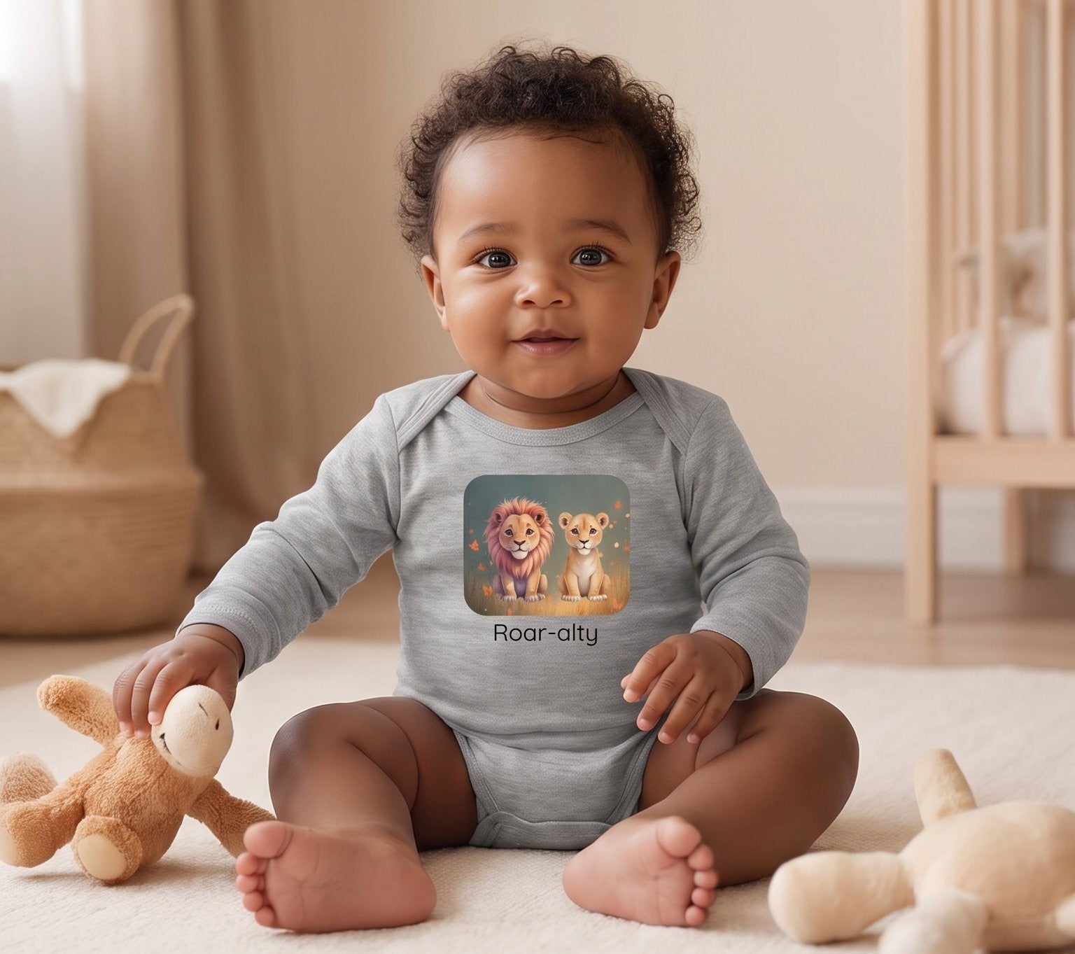 Lion Infant Long Sleeve Onesie - Heather