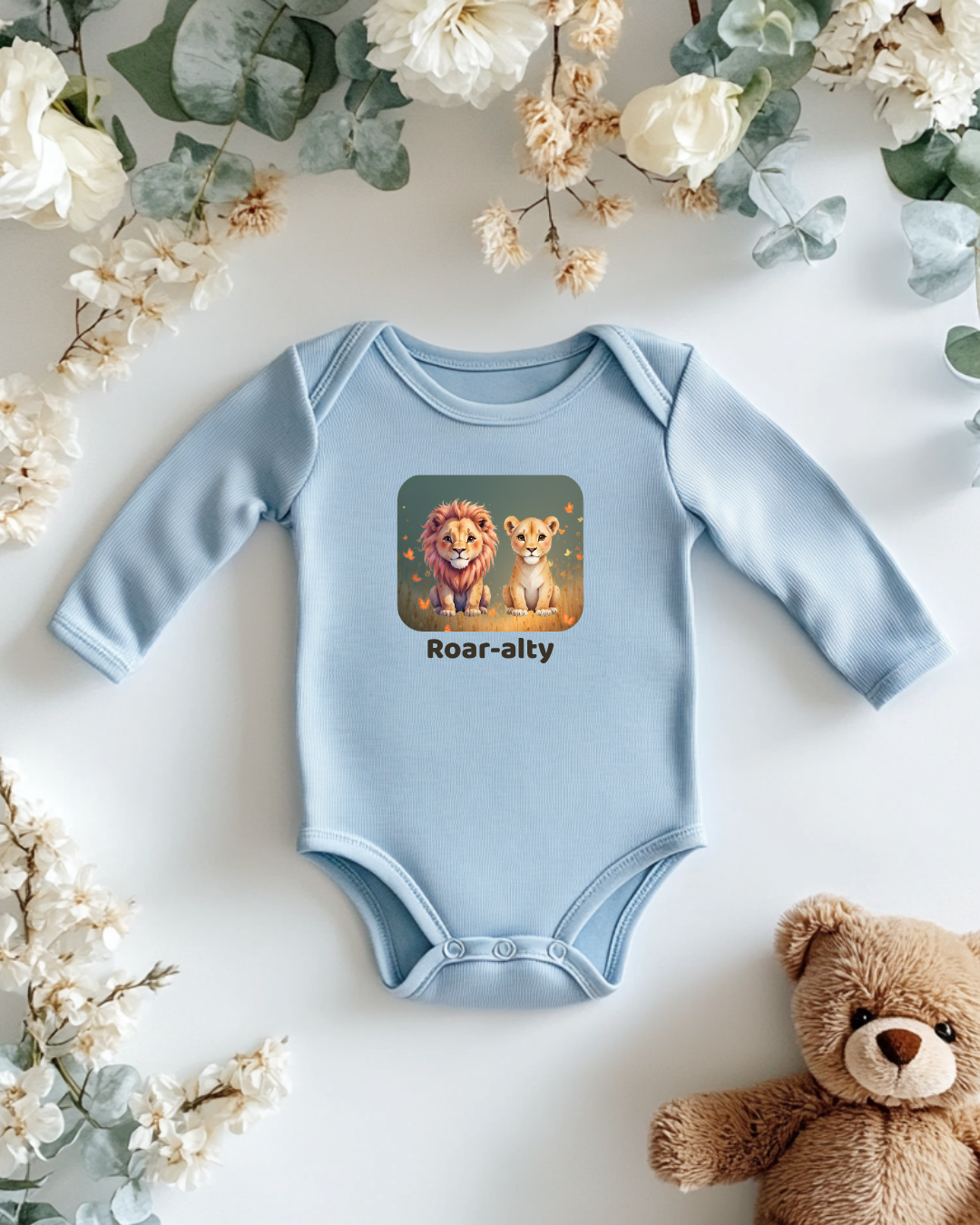 Lion Infant Long Sleeve Onesie - Light Blue