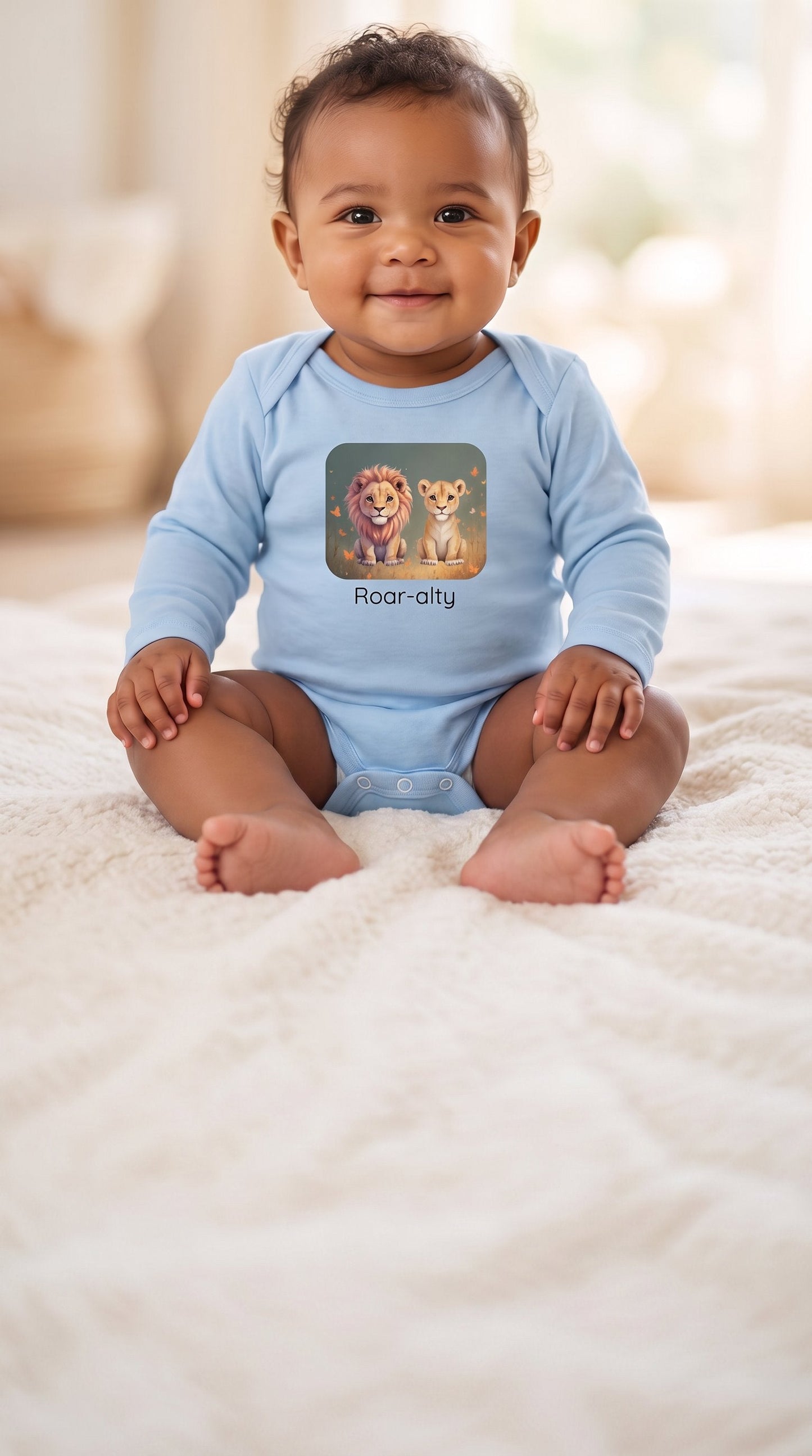 Lion Infant Long Sleeve Onesie - Light Blue