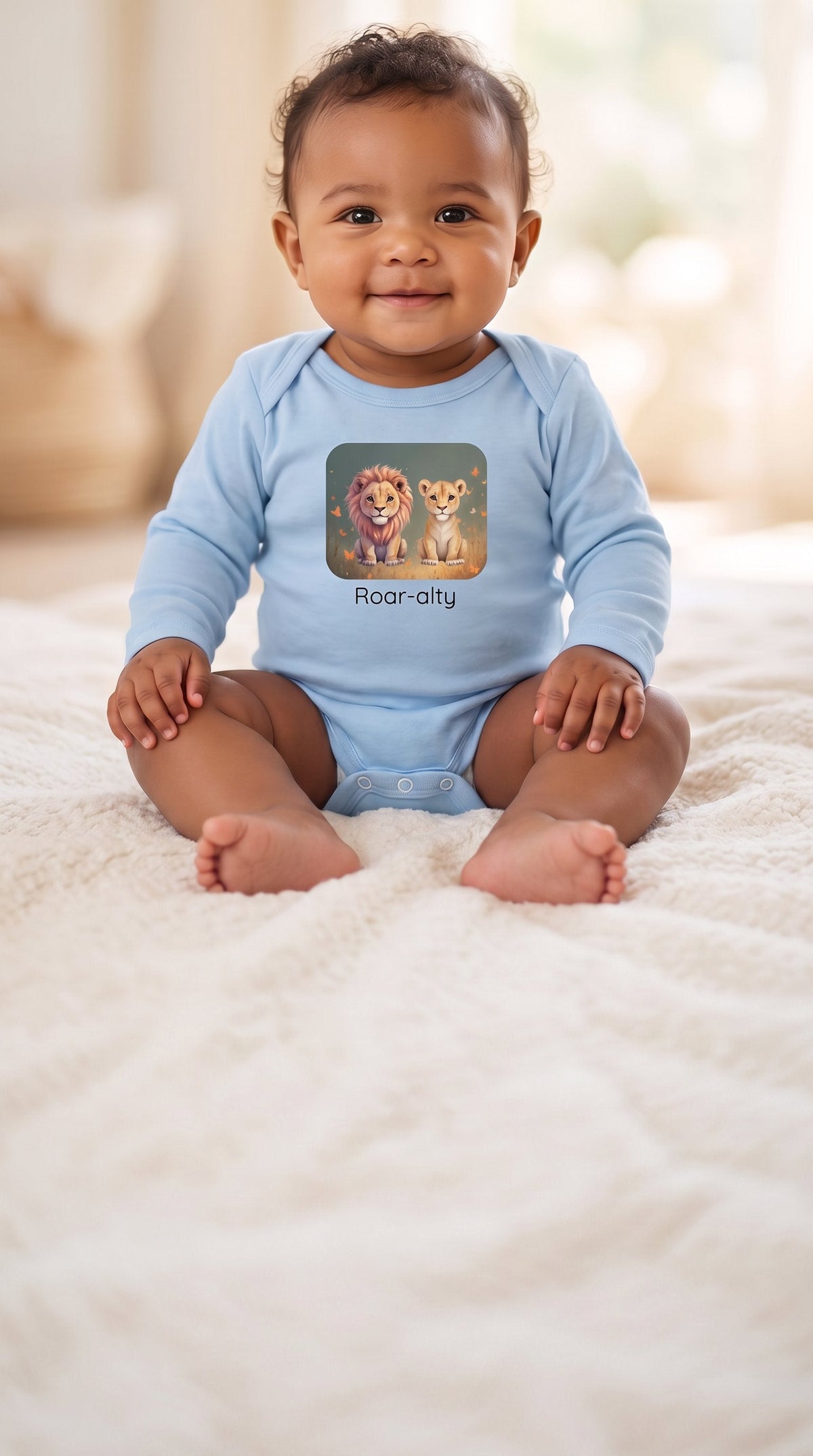 Lion Infant Long Sleeve Onesie - Light Blue