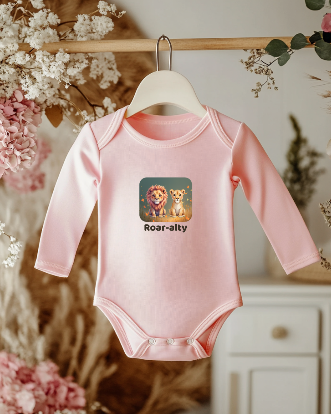 Lion Infant Long Sleeve Onesie - Pink