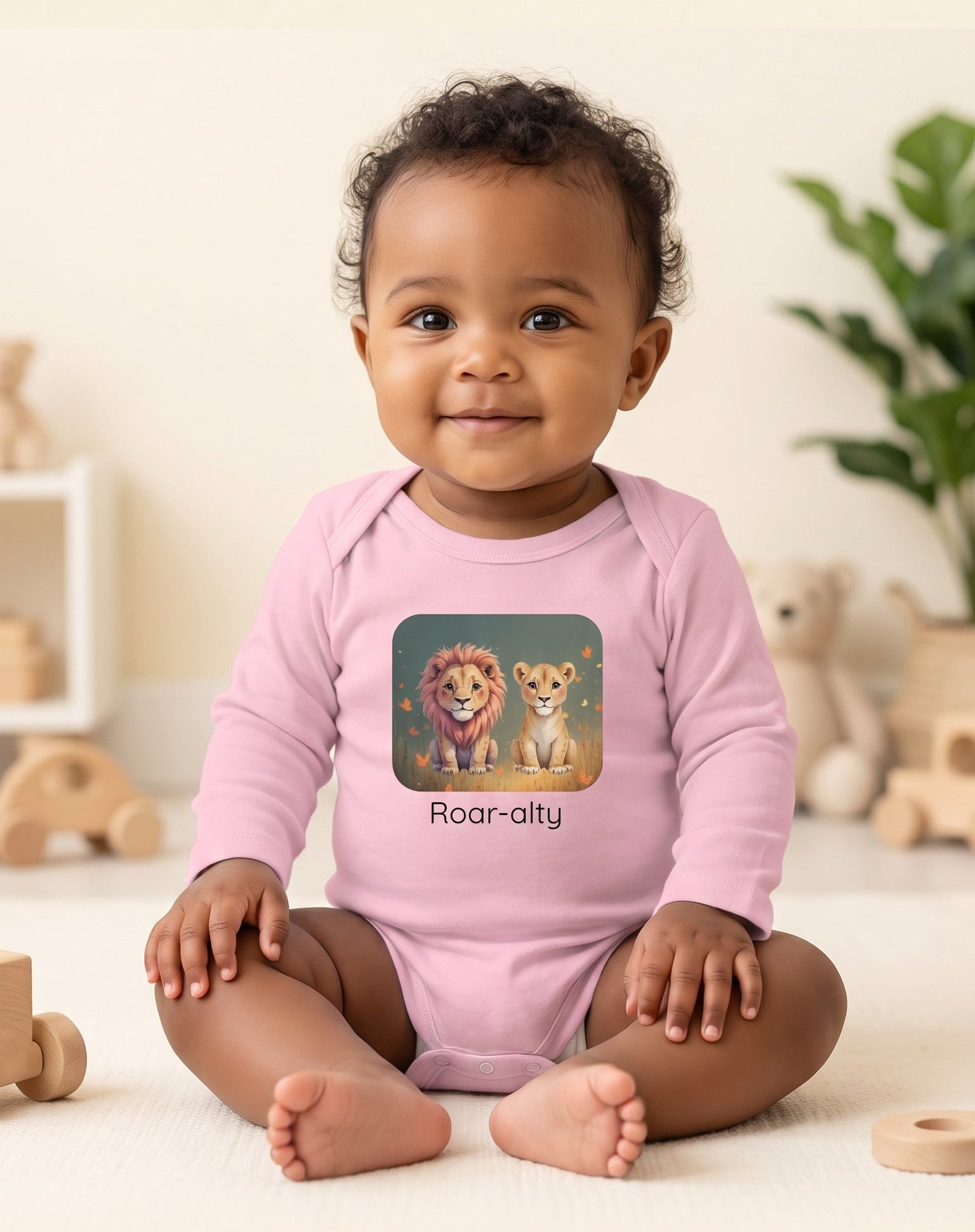 Lion Infant Long Sleeve Onesie - Pink