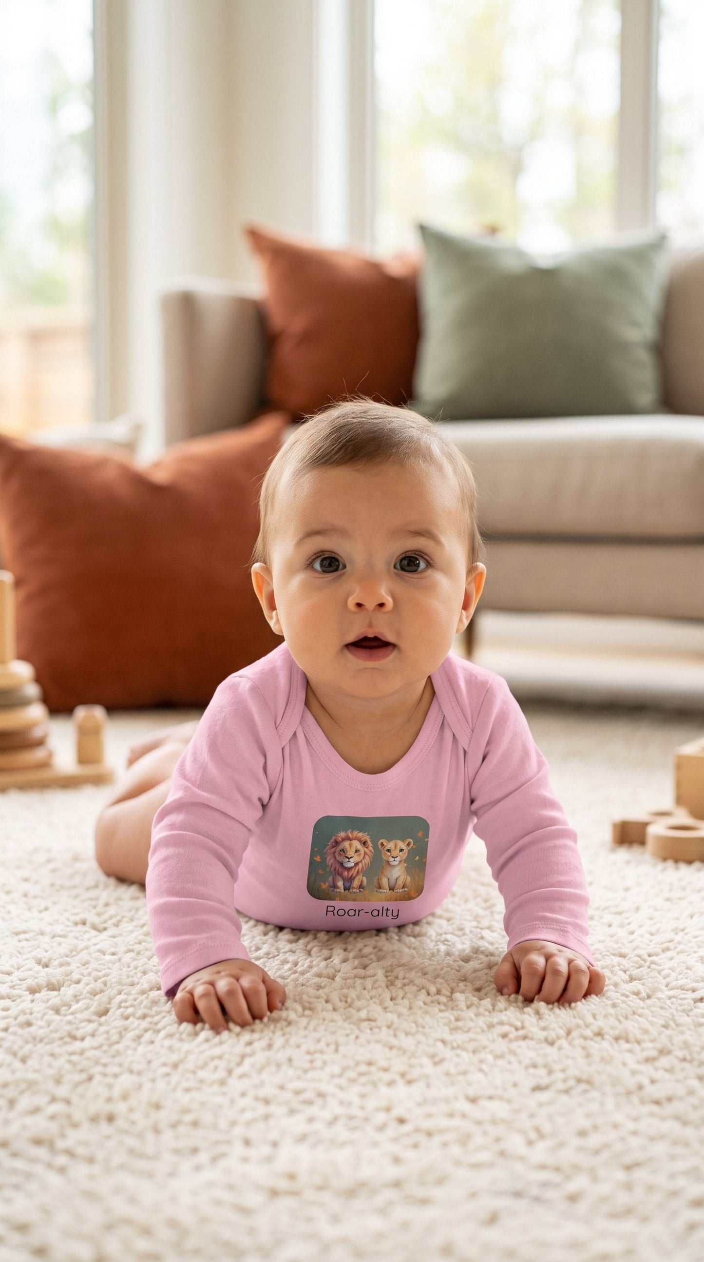 Lion Infant Long Sleeve Onesie - Pink