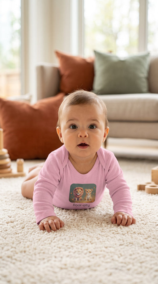Lion Infant Long Sleeve Onesie - Pink