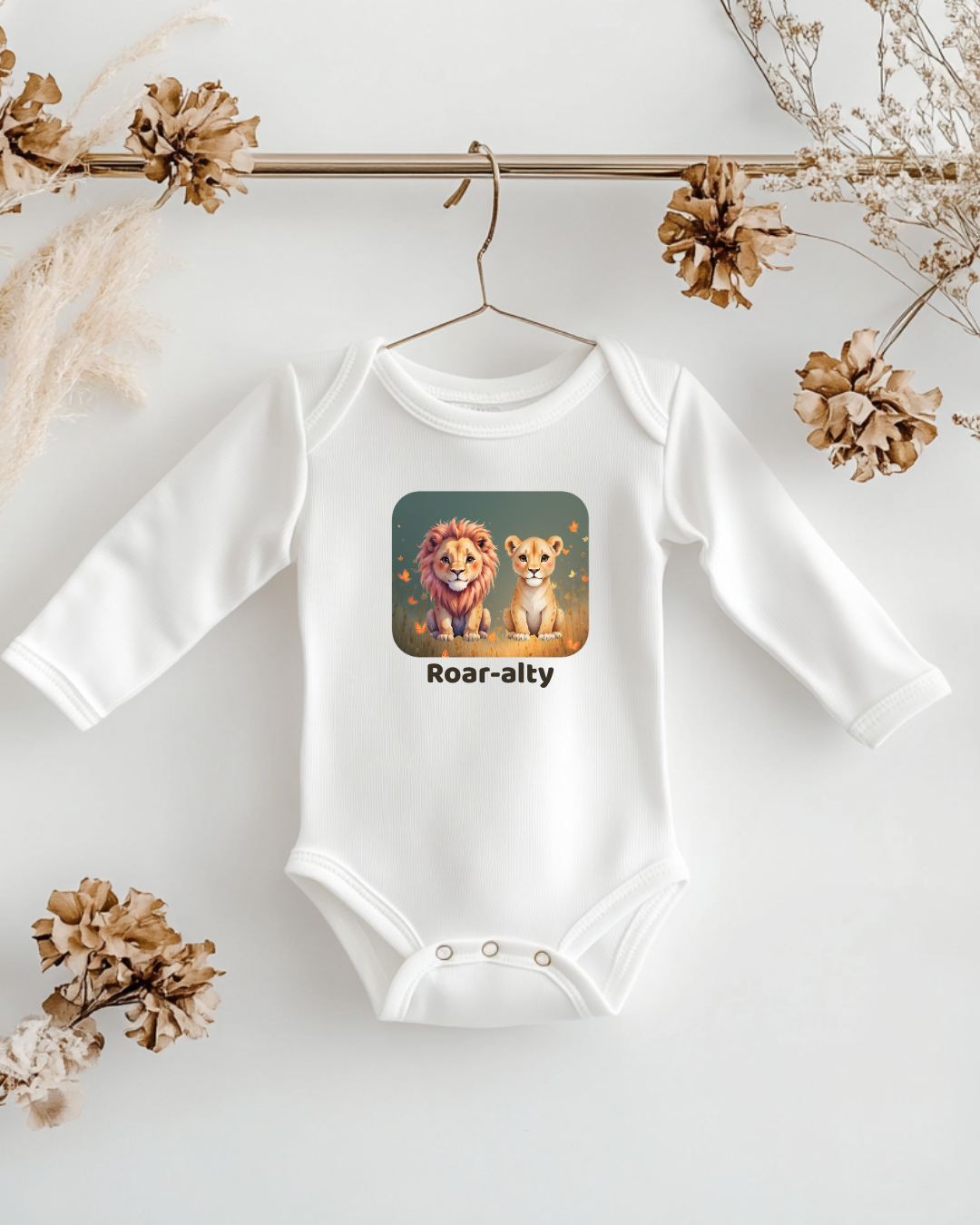 Lion Infant Long Sleeve Onesie - White
