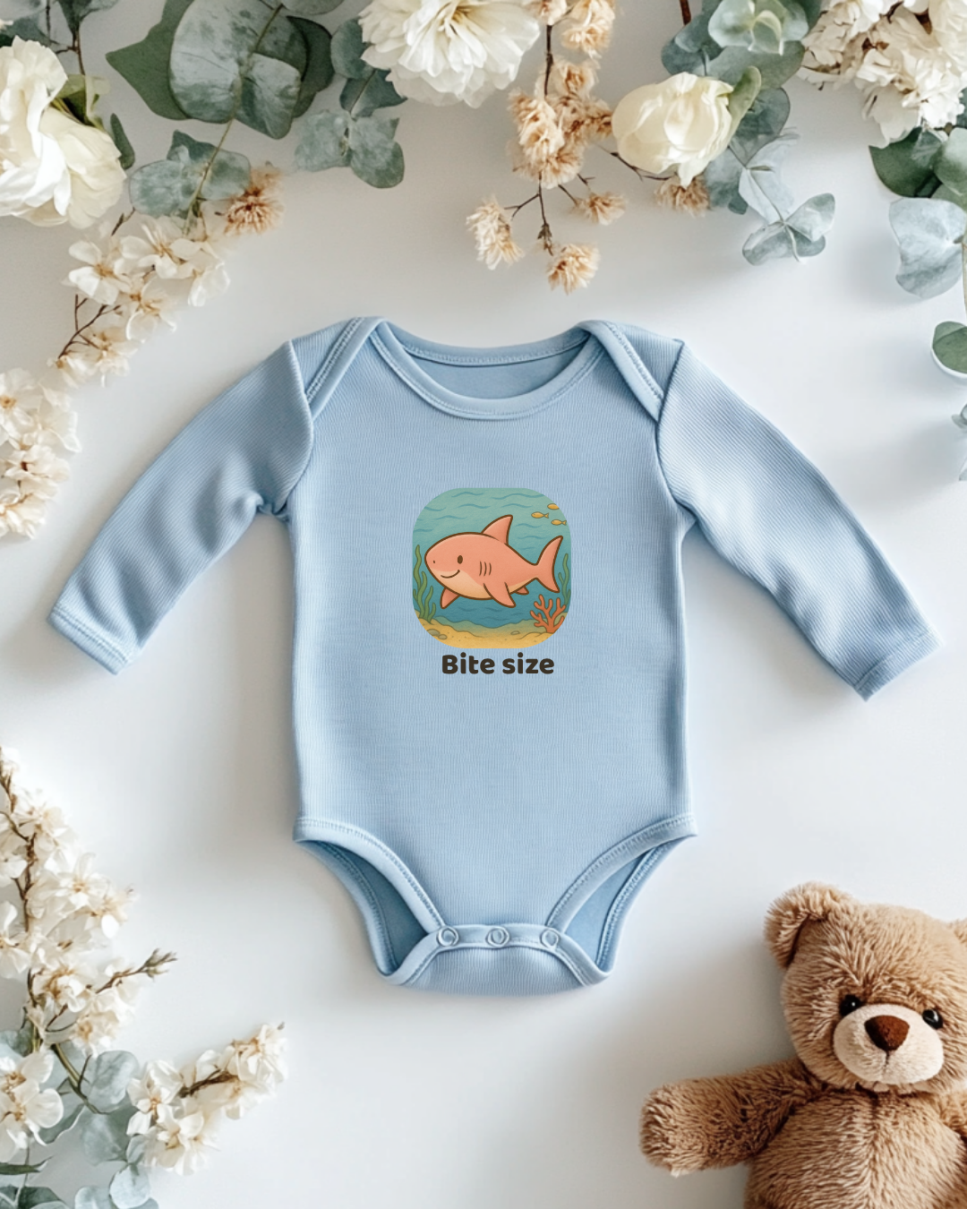 Shark Infant Long Sleeve Onesie - Light Blue