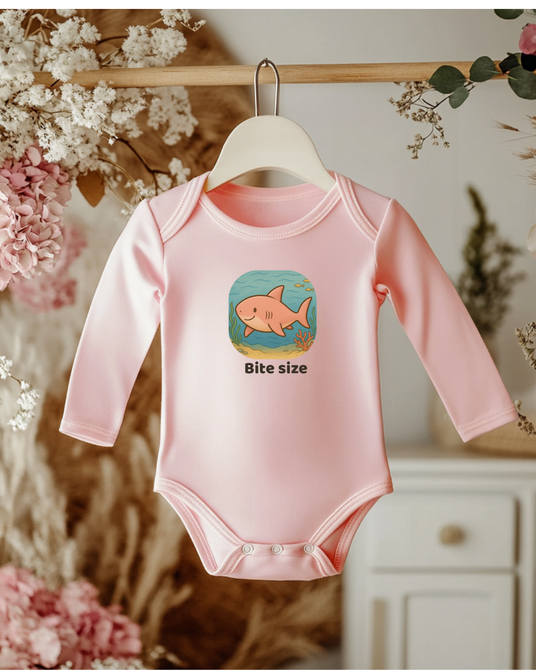 Shark Infant Long Sleeve Onesie - Pink