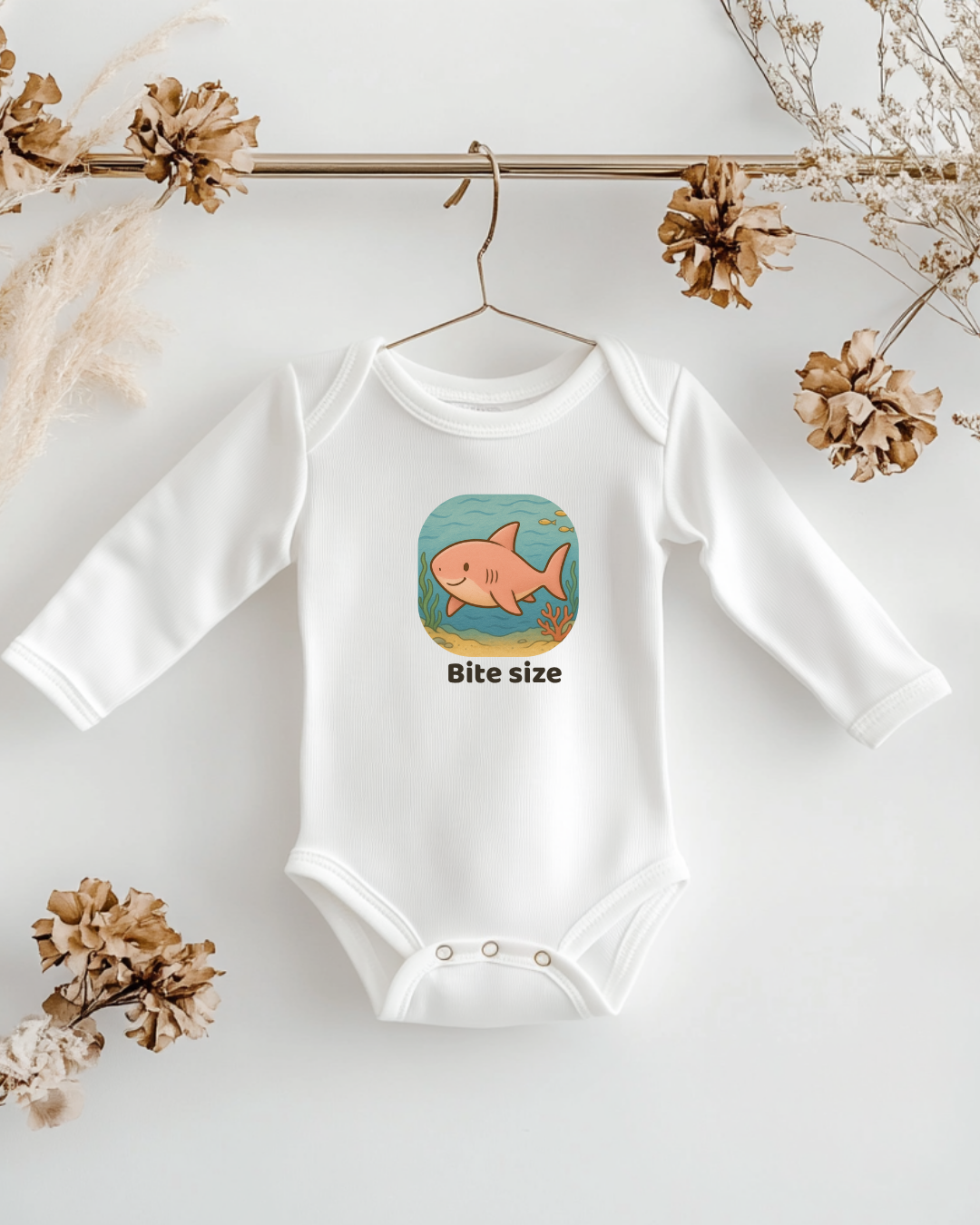 Shark Infant Long Sleeve Onesie - White