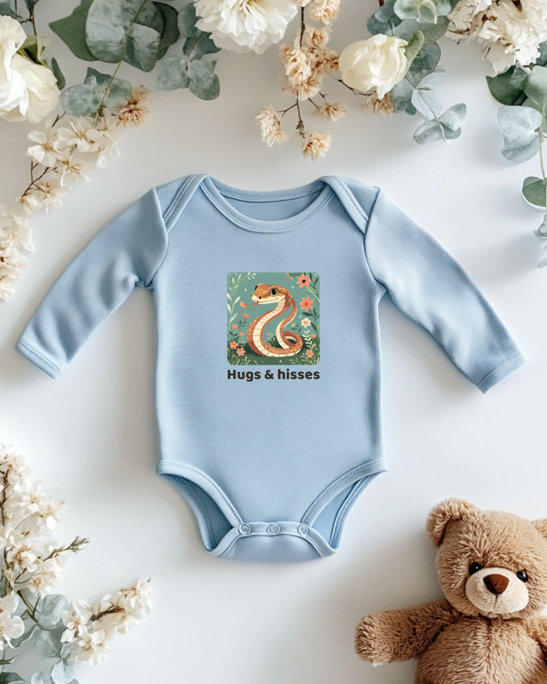 Snake Infant Long Sleeve Onesie - Light Blue