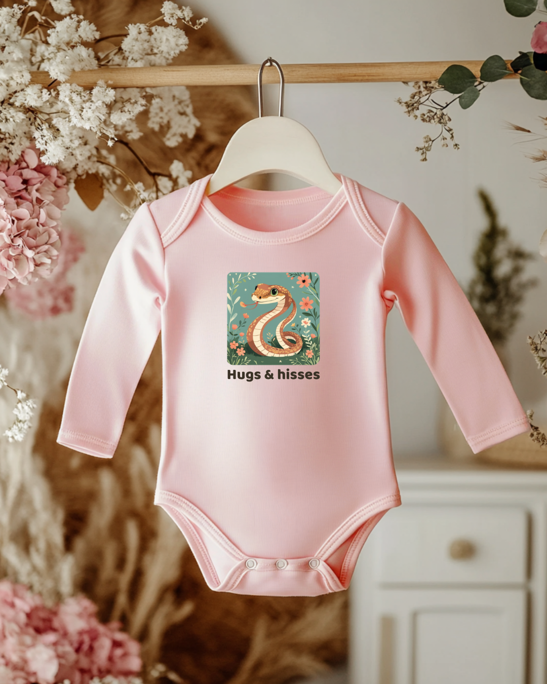 Snake Infant Long Sleeve Onesie - Pink