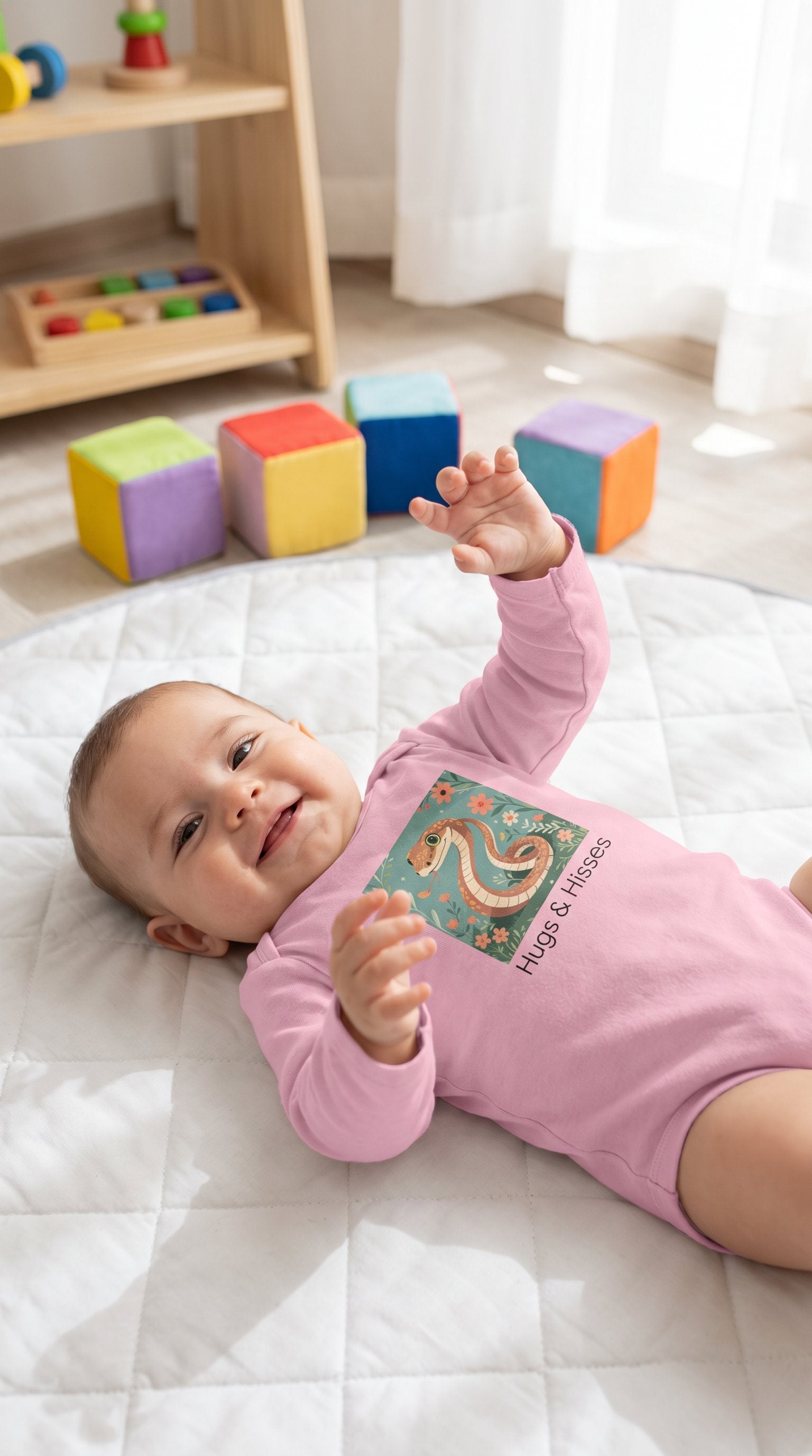 Snake Infant Long Sleeve Onesie - Pink