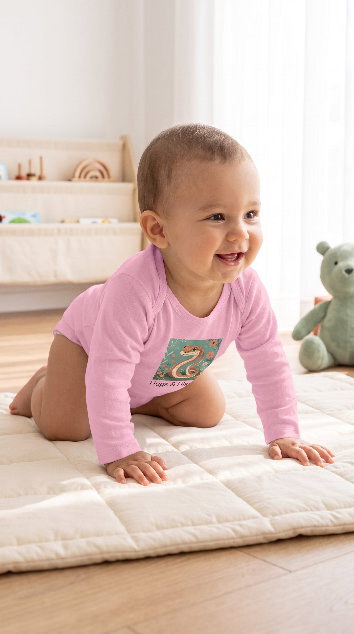 Snake Infant Long Sleeve Onesie - Pink