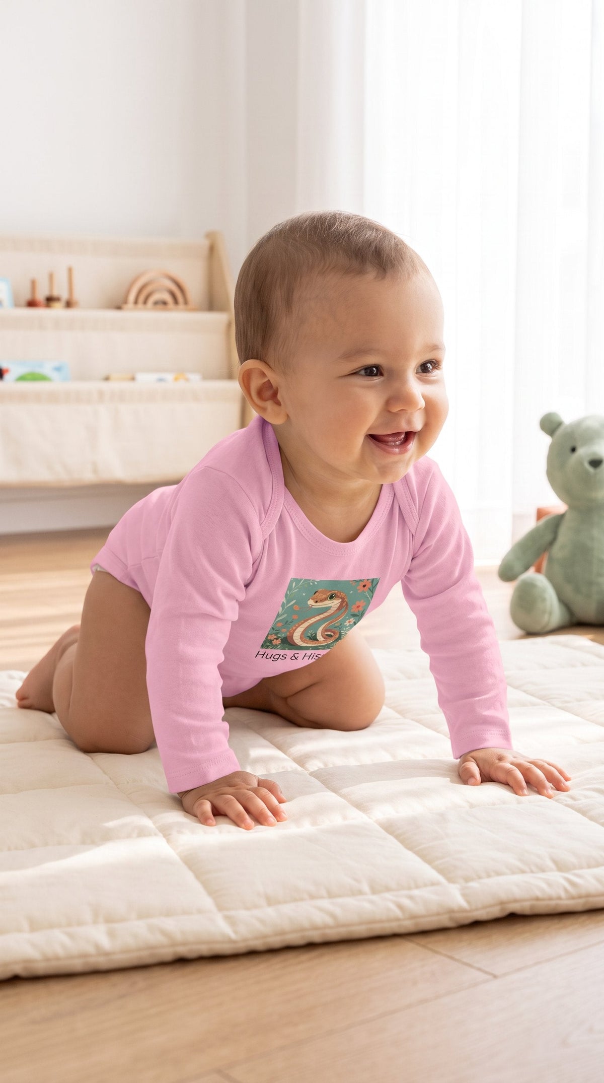 Snake Infant Long Sleeve Onesie - Pink