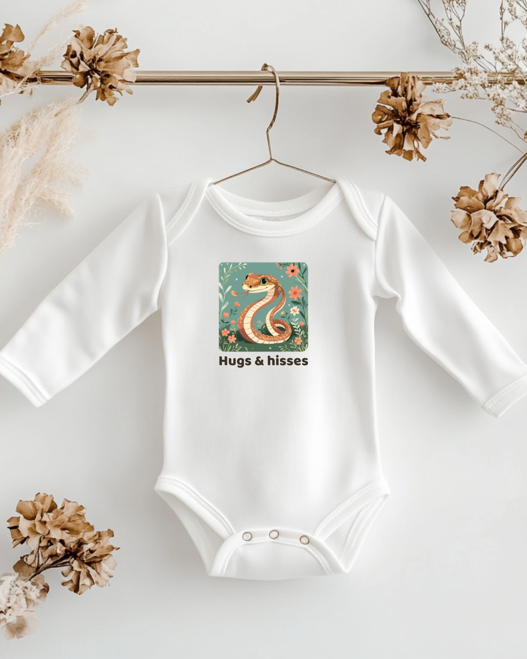 Snake Infant Long Sleeve Onesie - White
